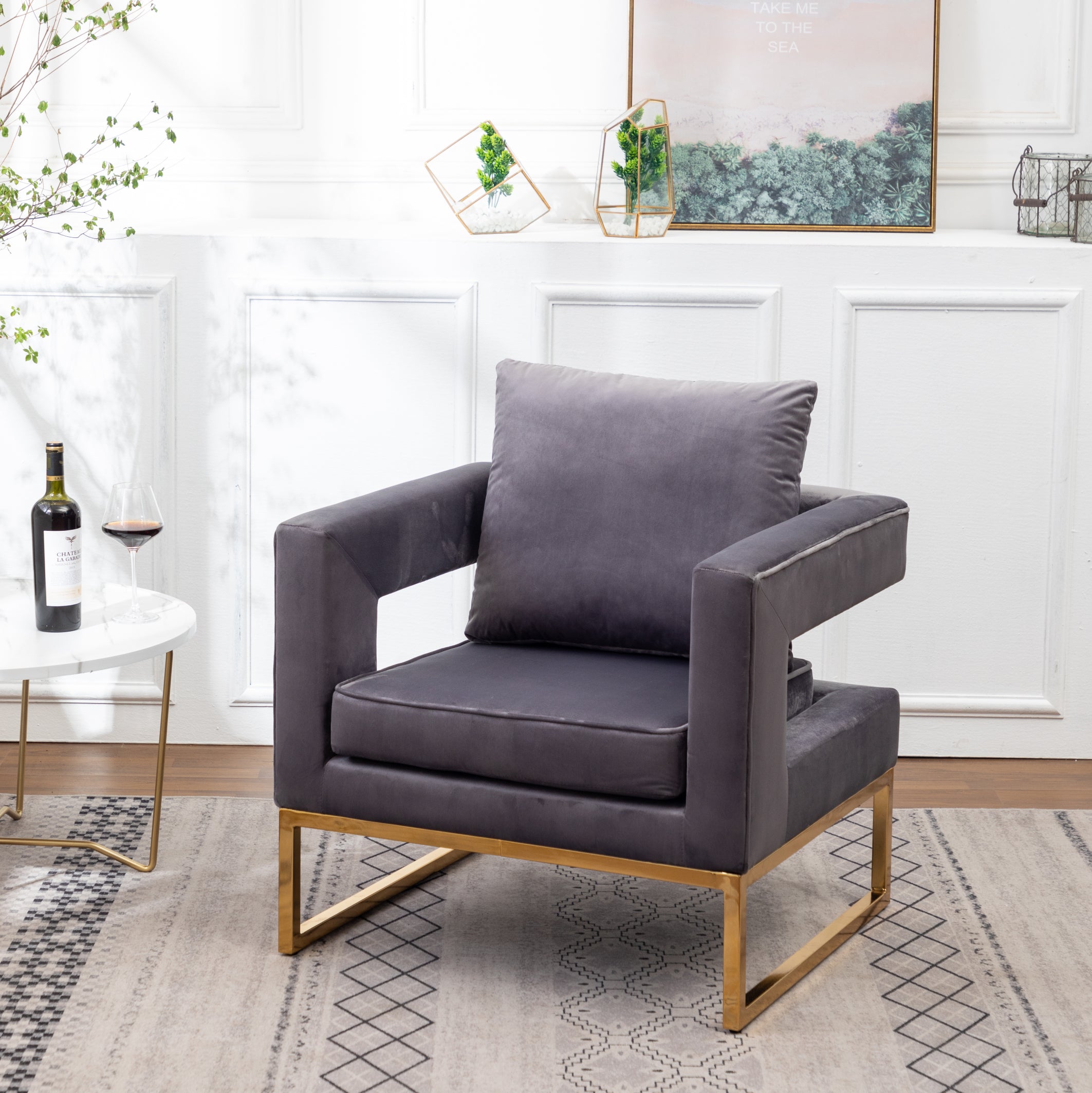 Roundhill Furniture Lenola Contemporary Upholstered Accent Arm Chair - Gray Fabric Upholstery, Modern Living Room Chair for Home Office, Lounge & Reading Nook