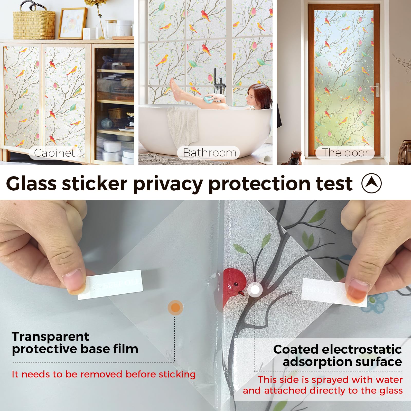 Coavas Stained Glass Window Film - Decorative Frosted Privacy Film, Static Cling Non-Adhesive Window Sticker for Heat Control & UV Protection (45.2 x 157.5 Inch) - Perfect for Front Doors, Bathrooms, and Office Windows