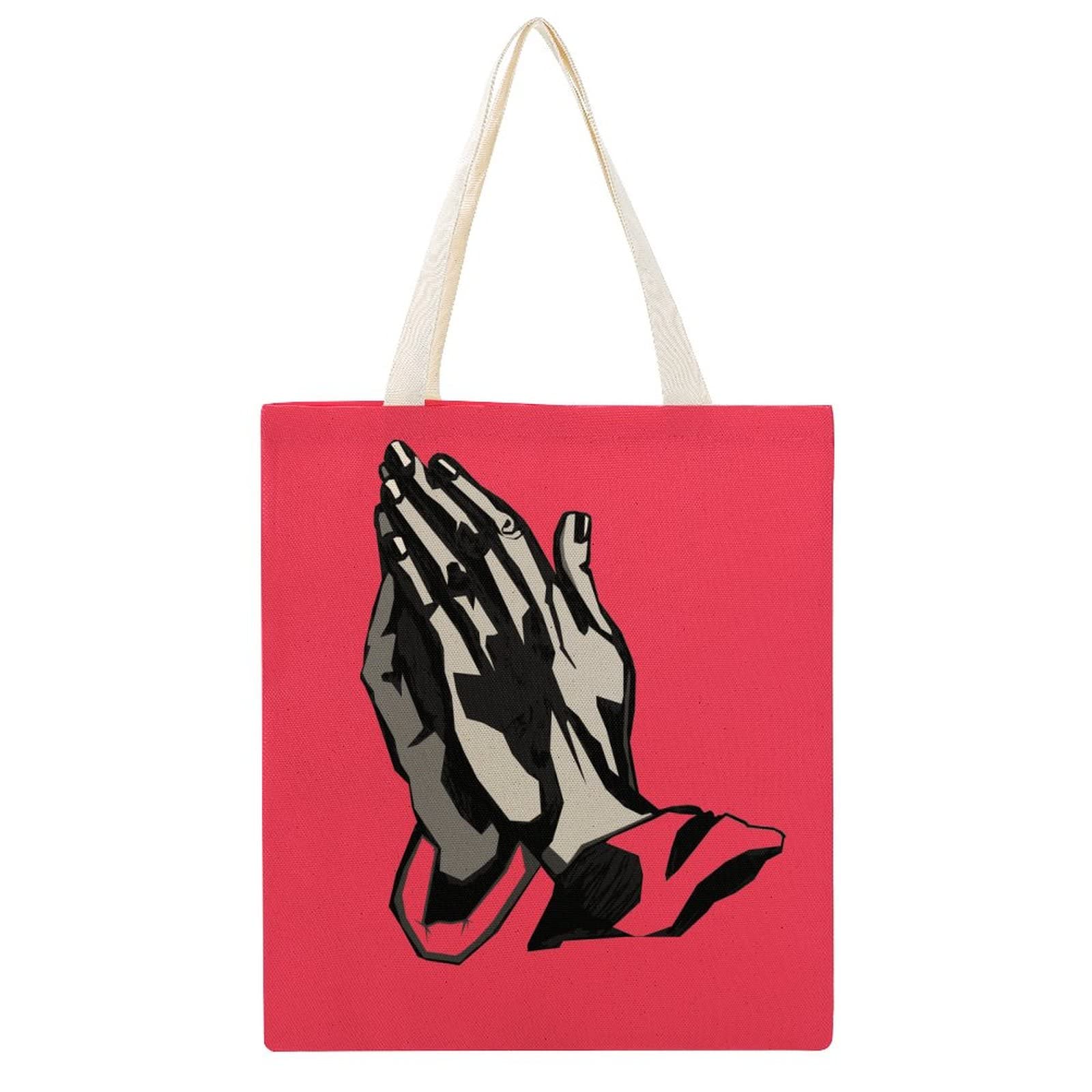 Eco-Friendly Printed Canvas Tote Bag for Women - Large Reusable Grocery Shopping Bag with Prayer Hands Design - Perfect for Grocery Shopping, Beach Trips & Daily Errands