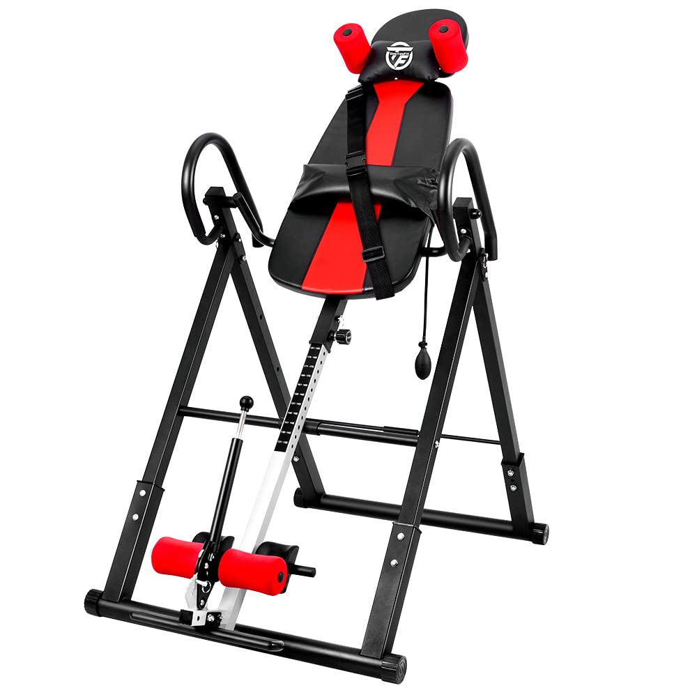 ONETWOFIT Heavy Duty Folding Inversion Table with Comfort Backrest - Adjustable Height Inversion Machine for Back Pain Relief & Muscle Relaxation - Perfect for Home Gym, Physical Therapy & Spinal Decompression