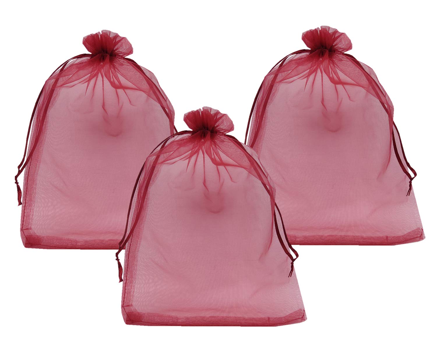 Ankirol 100pcs Sheer Organza Favor Bags 8x12 Inches - Large Wine Red Drawstring Gift Bags for Wedding Favors, Party Decorations & Jewelry Packaging