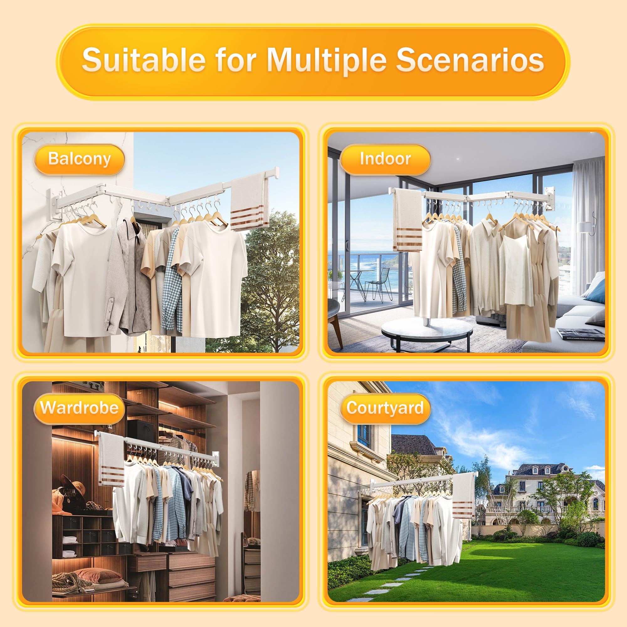 Wall Mounted Laundry Drying Rack - Retractable & Collapsible for Small Spaces