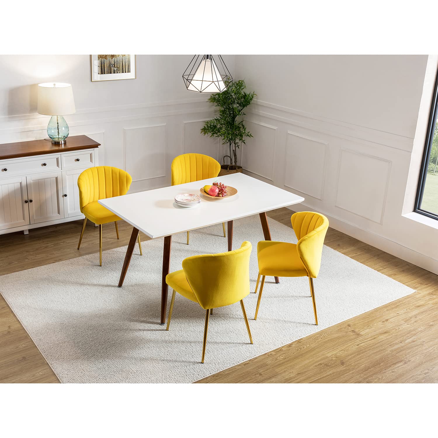 Modern Velvet Dining Room Chairs with Golden Metal Legs - Upholstered Tufted Accent Chair for Kitchen, Vanity, Patio & Beauty Room (Yellow, 1-Pack) - Perfect for Small Spaces, Breakfast Nooks & Cozy Home Decor