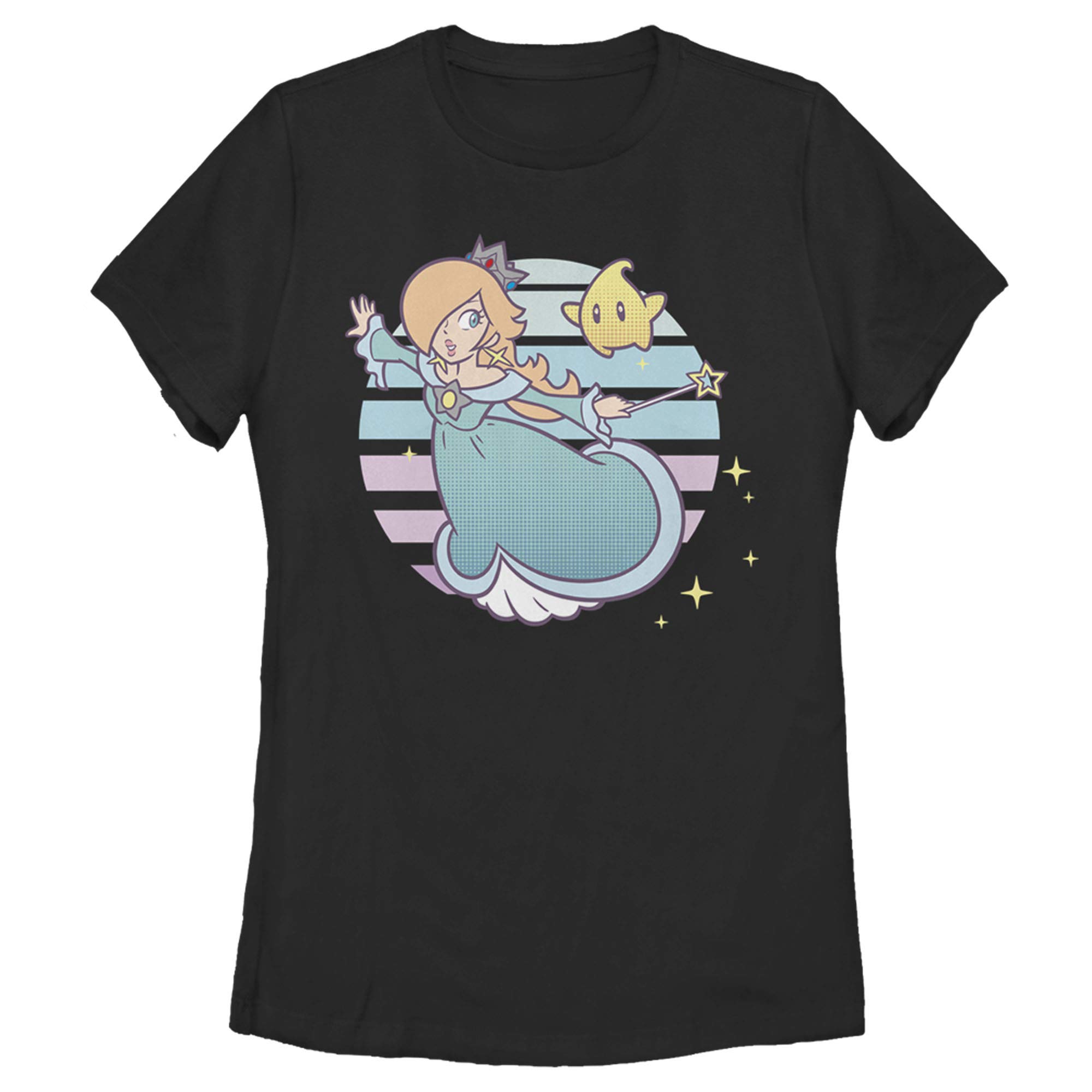 Women's Super Mario Rosalina & Luma Striped Graphic T-Shirt | Nintendo Video Game Character Tee | Casual Gamer Outfit & Cosplay Costume