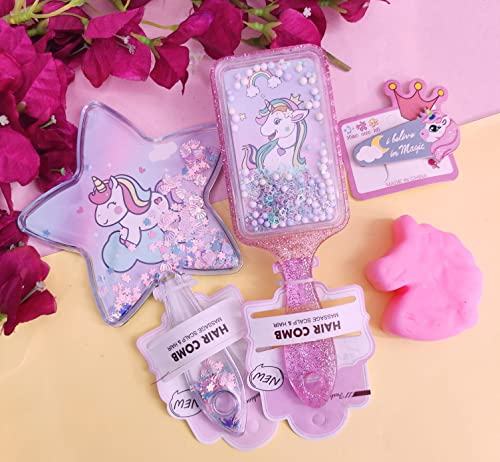 **Amanwani Unicorn Mirror Comb Set for Girls - Cute Unicorn Handle Mirror & Hair Clips Combo - Perfect Birthday Gift, Party Favors, and Return Gifts for Kids**