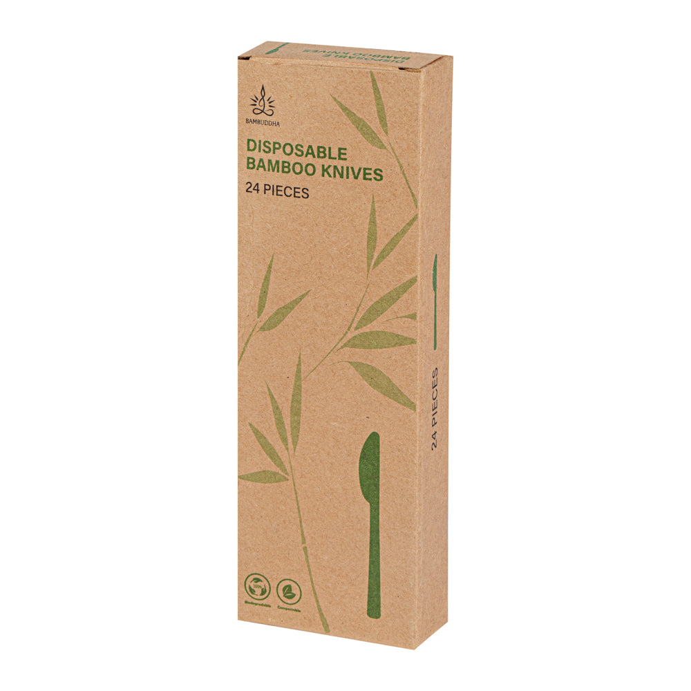 Natural Bamboo Disposable Knives - Eco-Friendly Cutlery Set (24 Count, 7 x 3/4 Inch) - Perfect for Picnics, Parties & Sustainable Dining