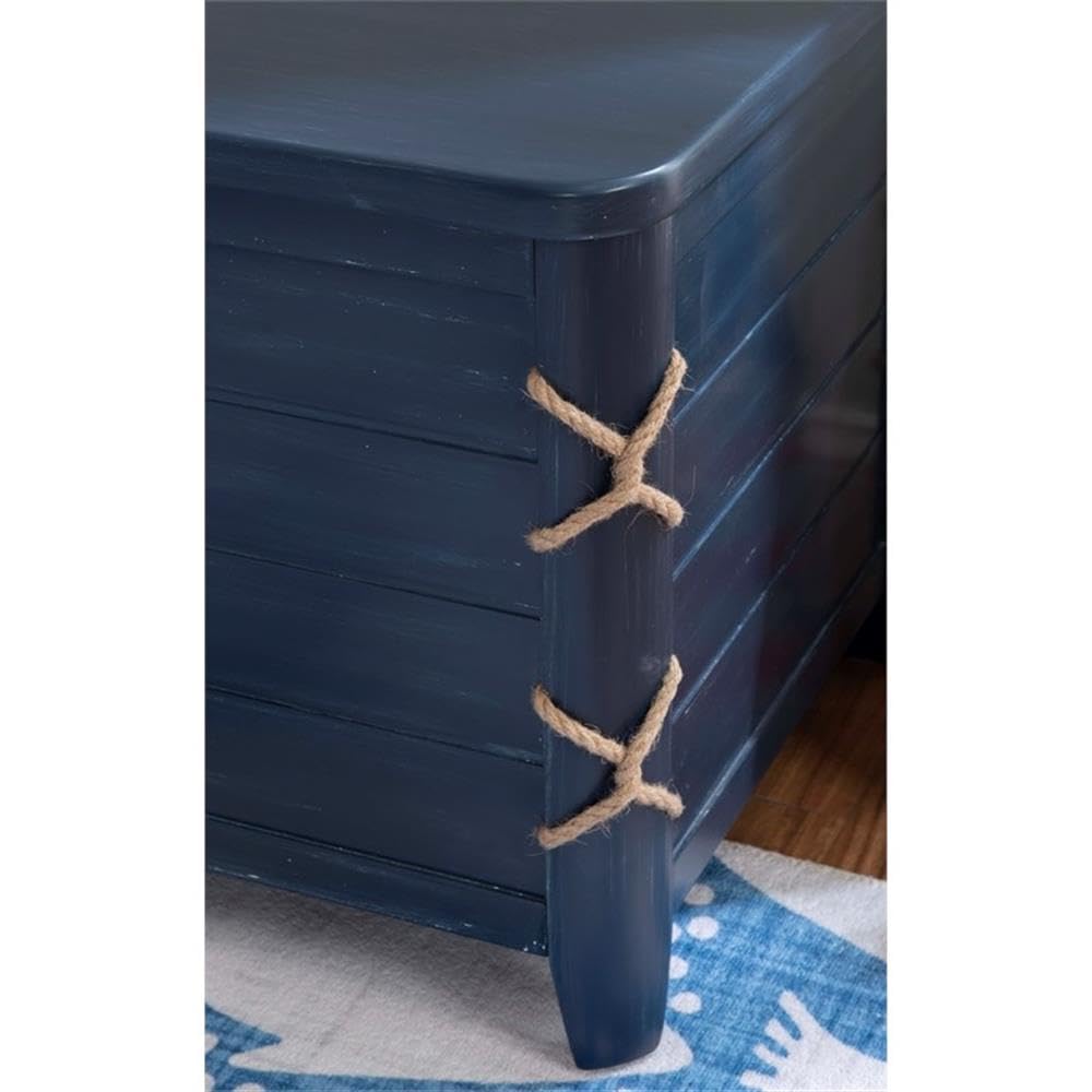 Linon Zana Blue Distressed Wood Cedar Lined Storage Chest with Rope Detail - Perfect for Bedroom Closet Organization & Blanket Storage