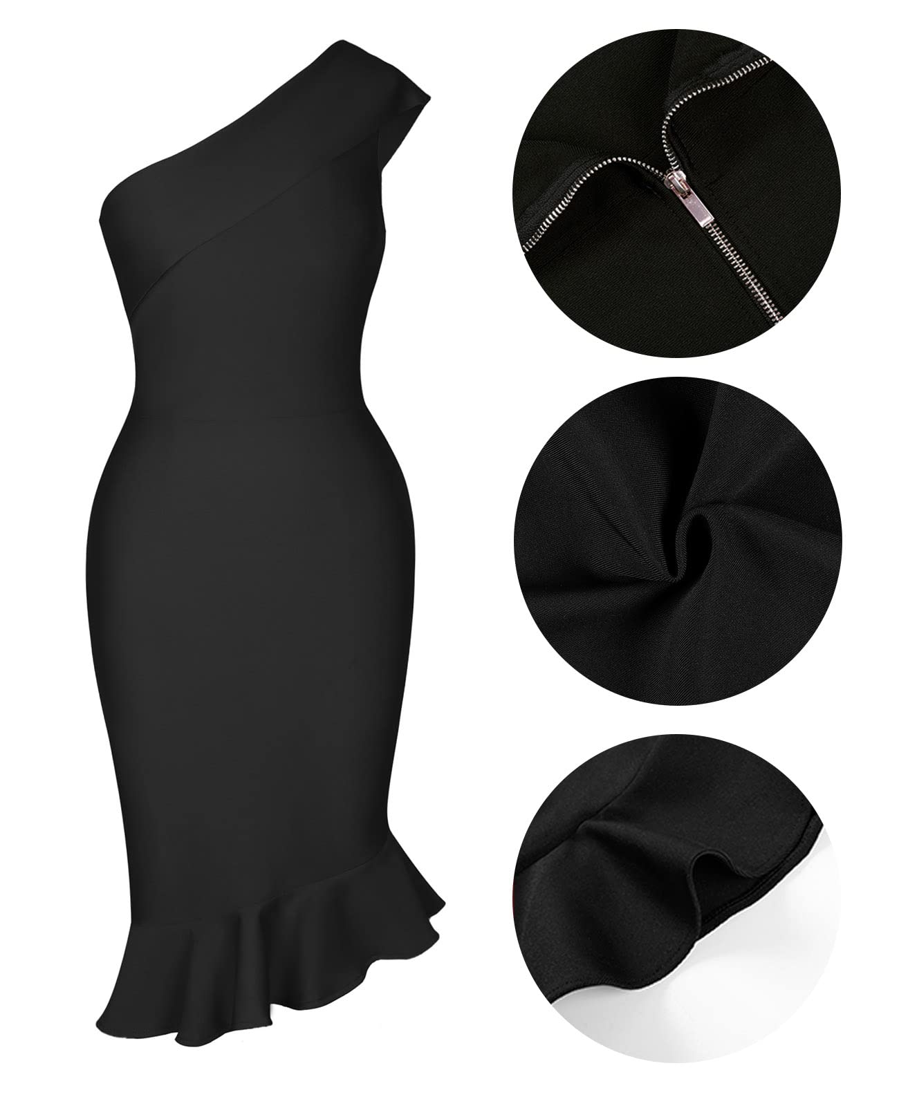 Maketina Women's Sexy One Shoulder Bodycon Bandage Dress - Mermaid Cocktail Midi Dress for Night Out, Party & Date Night | Trendy 2025 Fashion