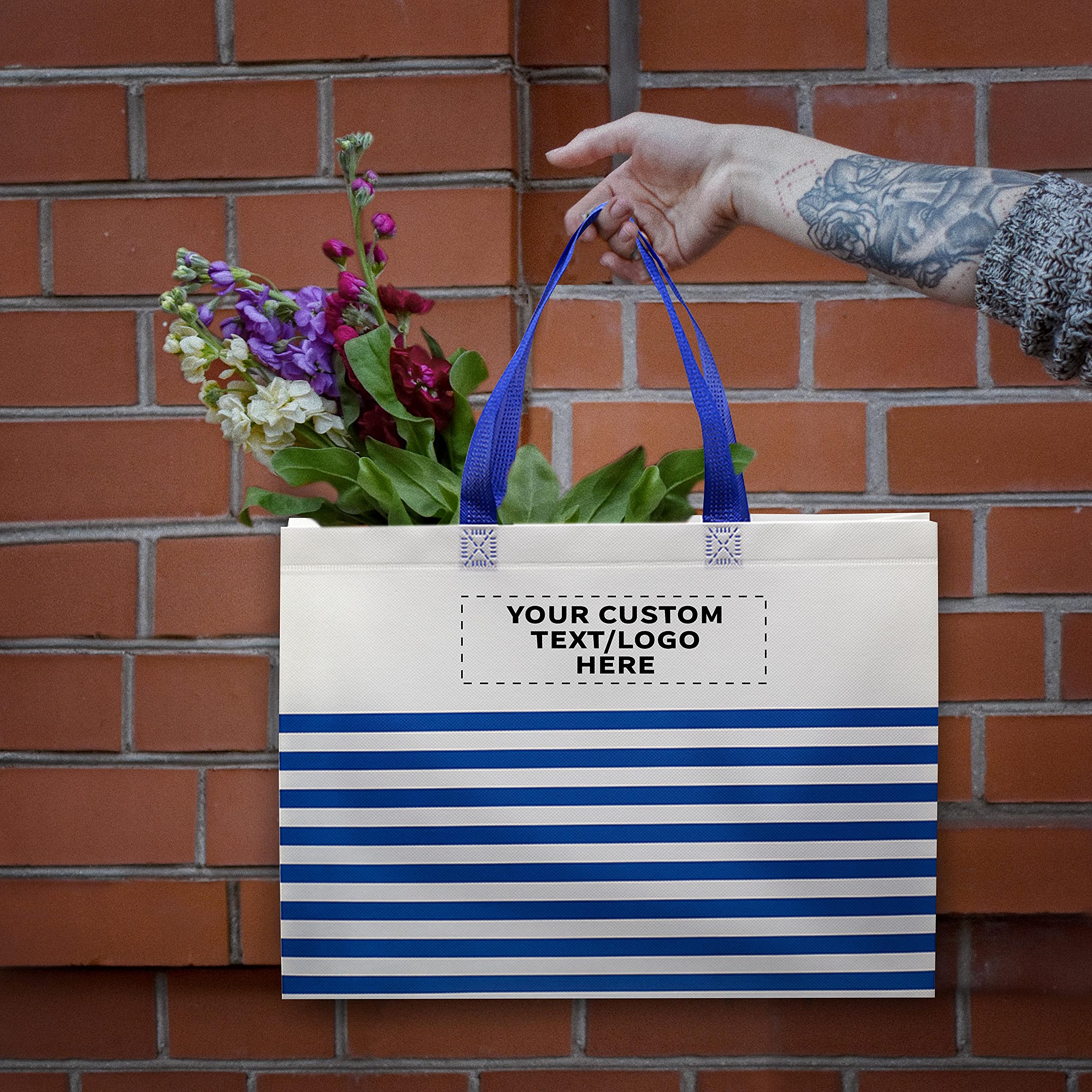 Customizable Striped Tote Bags Set - Non Woven, Reusable - Beach & Shopping