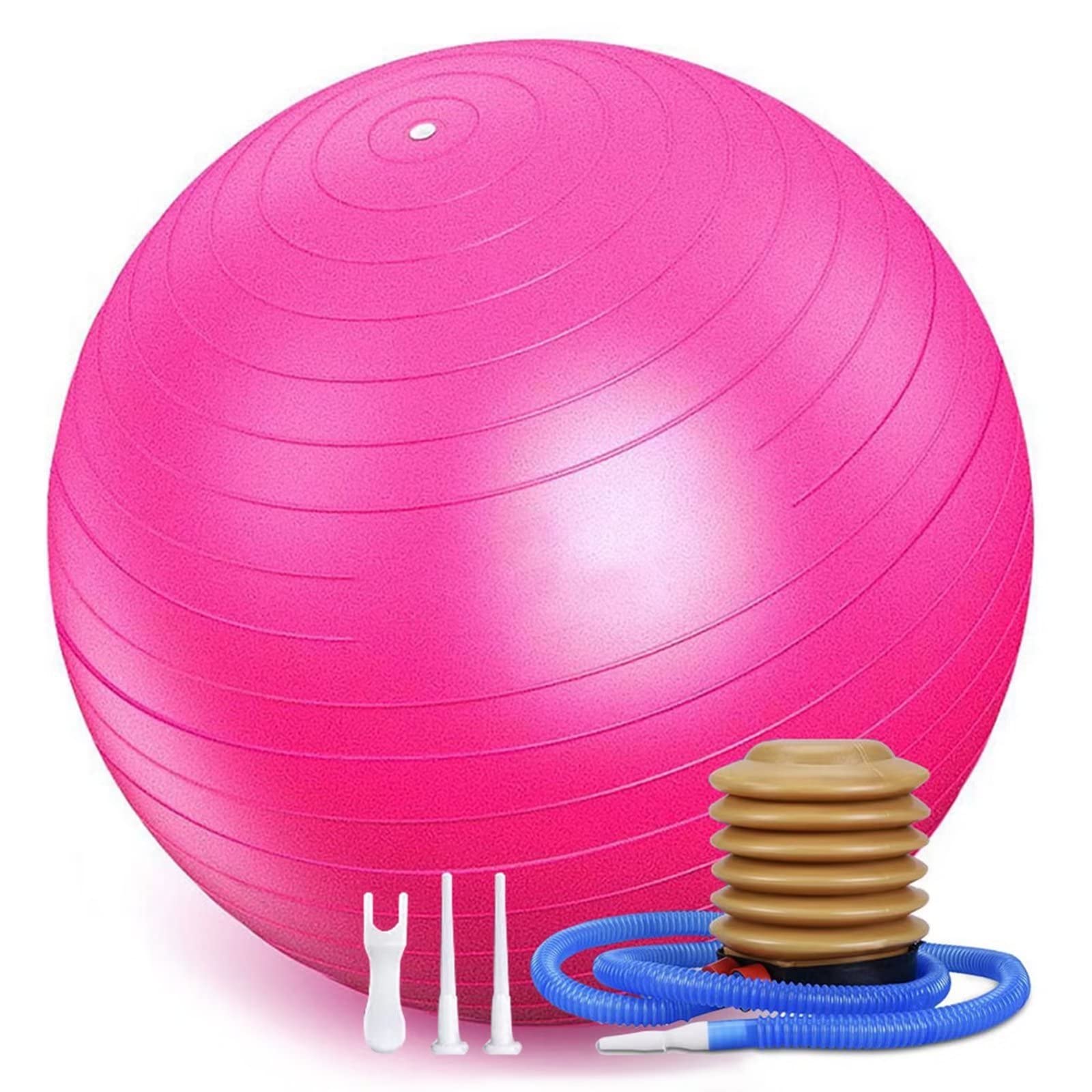65cm Anti-Burst Exercise Ball for Pilates, Yoga, Pregnancy & Physical Therapy - Improves Balance, Stability & Core Strength - Perfect for Home Gym, Office Chair & Labor Training (Pink)