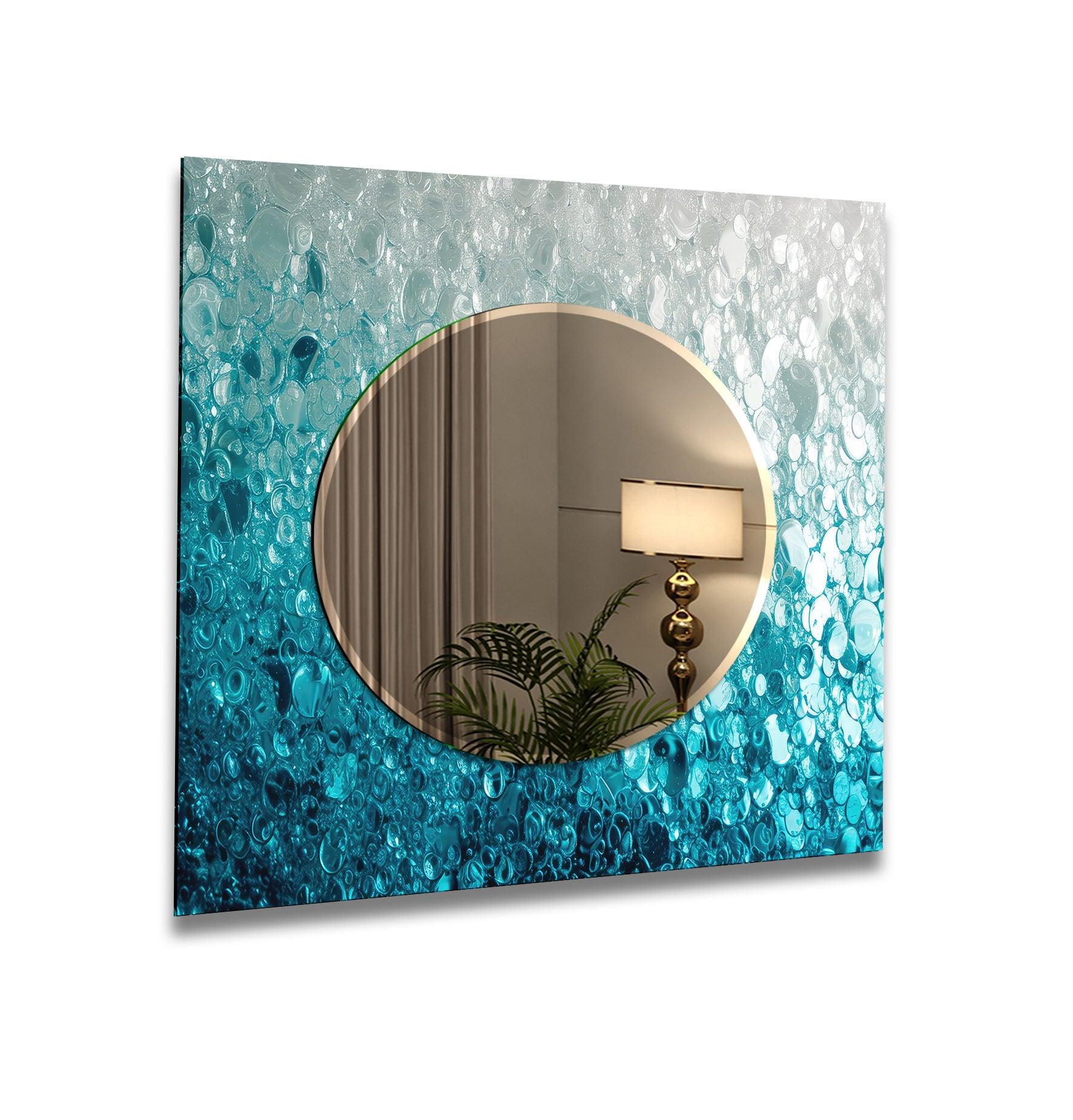 Blue Abstract Bubbles Wall Mirror - Modern Round Decorative Mirror for Living Room, Bedroom, Bathroom - Perfect for Home Decor & Interior Design