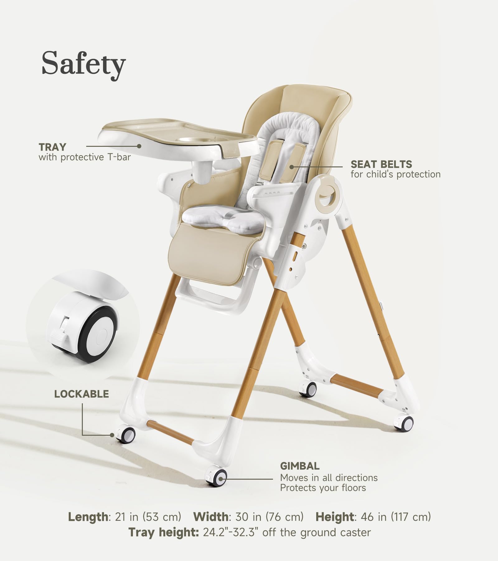 Convertible High Chair for Babies & Toddlers - Adjustable Height, Removable Tray, Reclining Backrest & Footrest - Portable Dining Chair with Locking Wheels - Perfect for Home, Restaurant & Travel Use