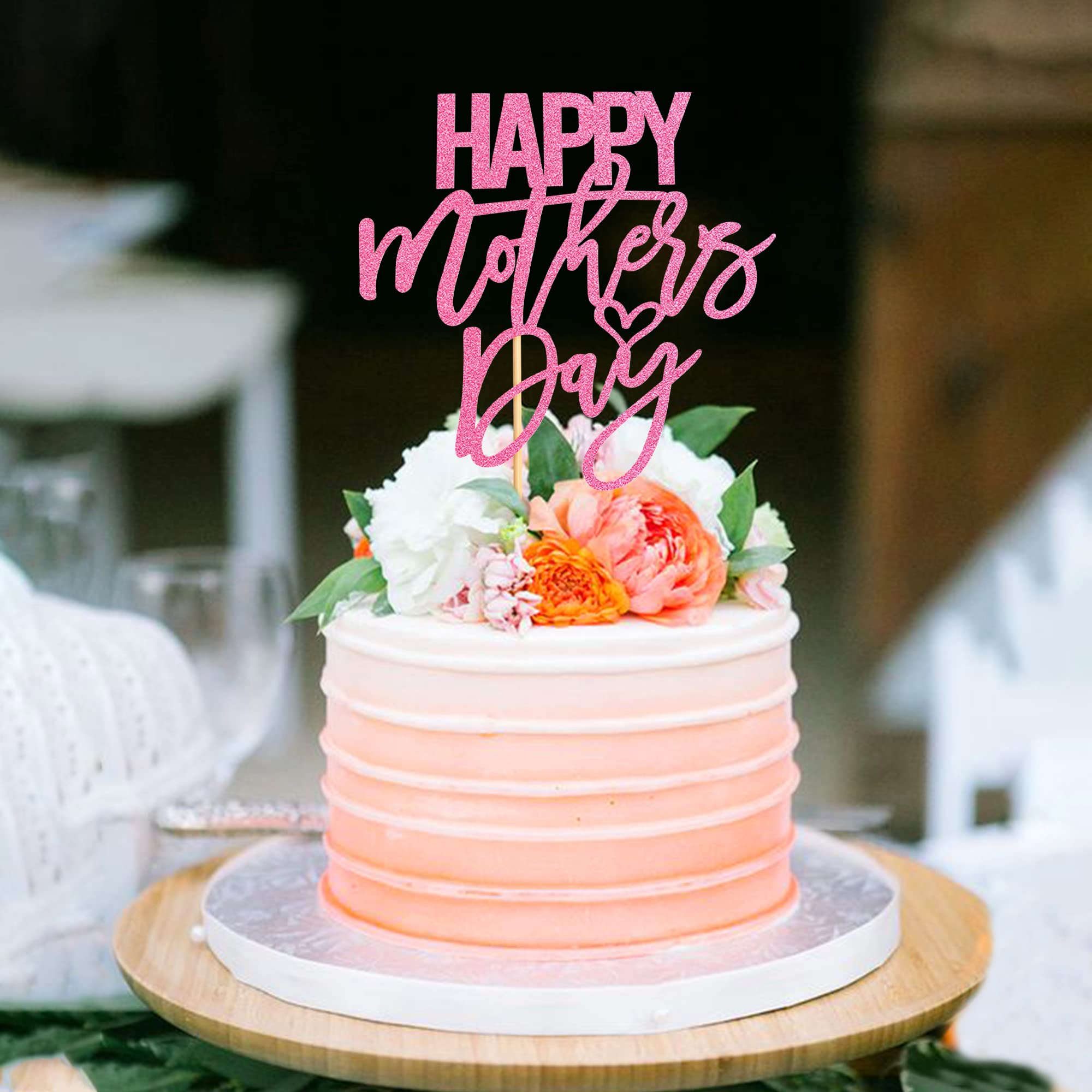 Happy Mother's Day Cake Topper - Pink Glitter Party Cake Decoration for Birthday, Wedding & Special Occasions | Perfect for Mom's Celebration