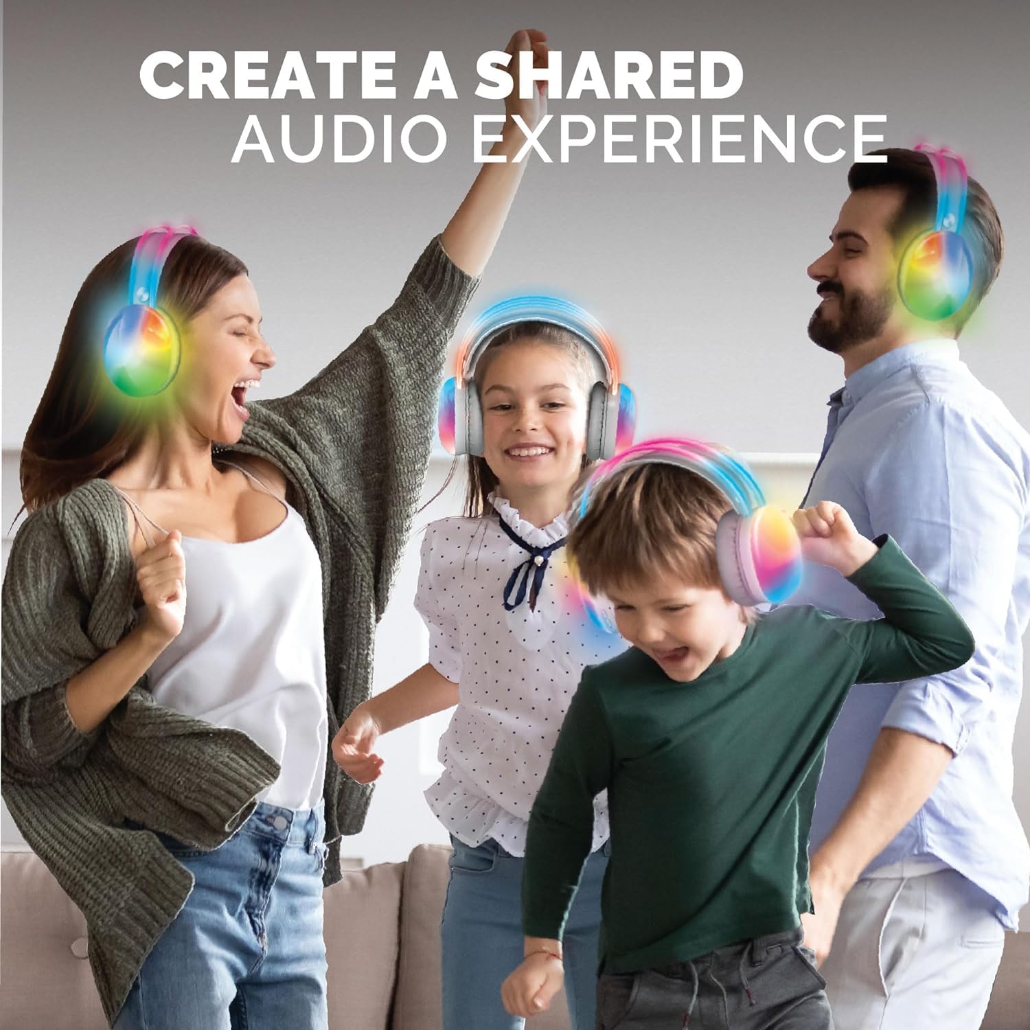Brookstone Wireless Silent Disco Headphones with Multicolor LED Lights - Bluetooth 5.0, 10-Hour Playtime, 8-Pack for Parties, Events & Group Activities