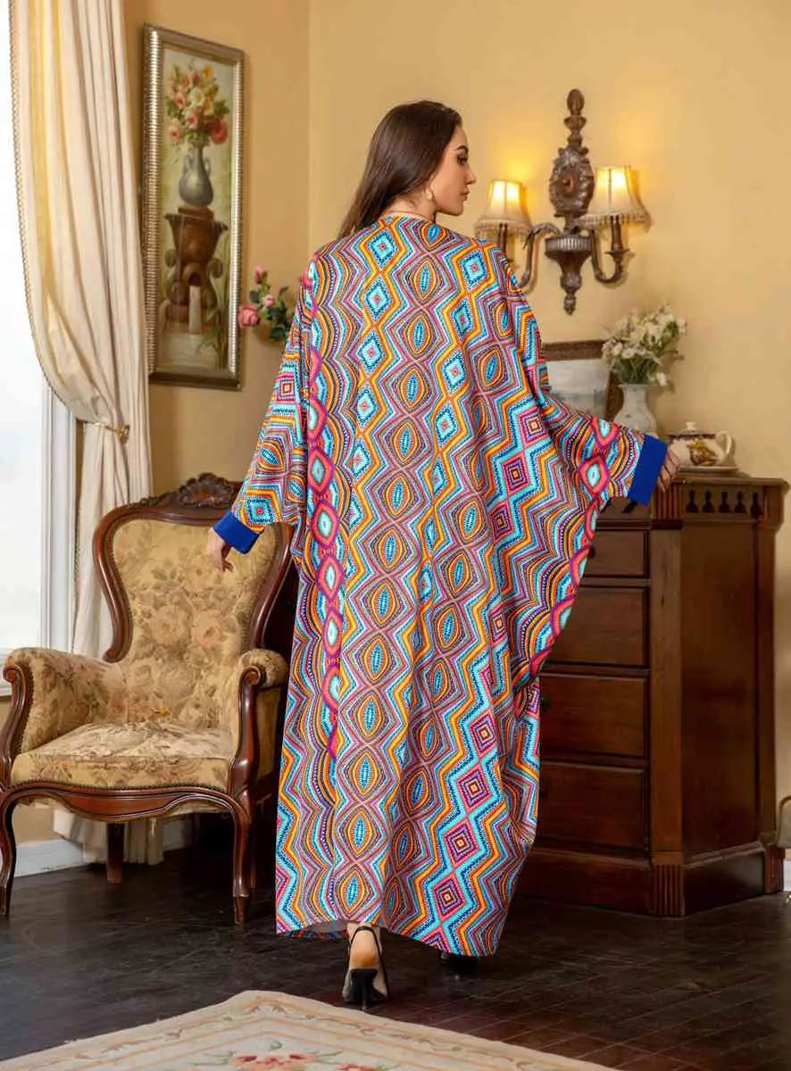 Elegant Eid Dress with Batwing Sleeves & Rhinestone Embellishments - Farasha Caftan Kaftan Jalabiya Dress for Women | Perfect for Eid Celebrations, Weddings & Special Occasions