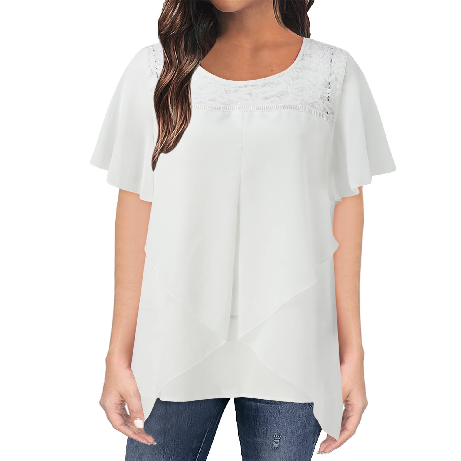 Women's Lace Chiffon Workout Shirt - Short Sleeve Gym Top for Yoga & Running