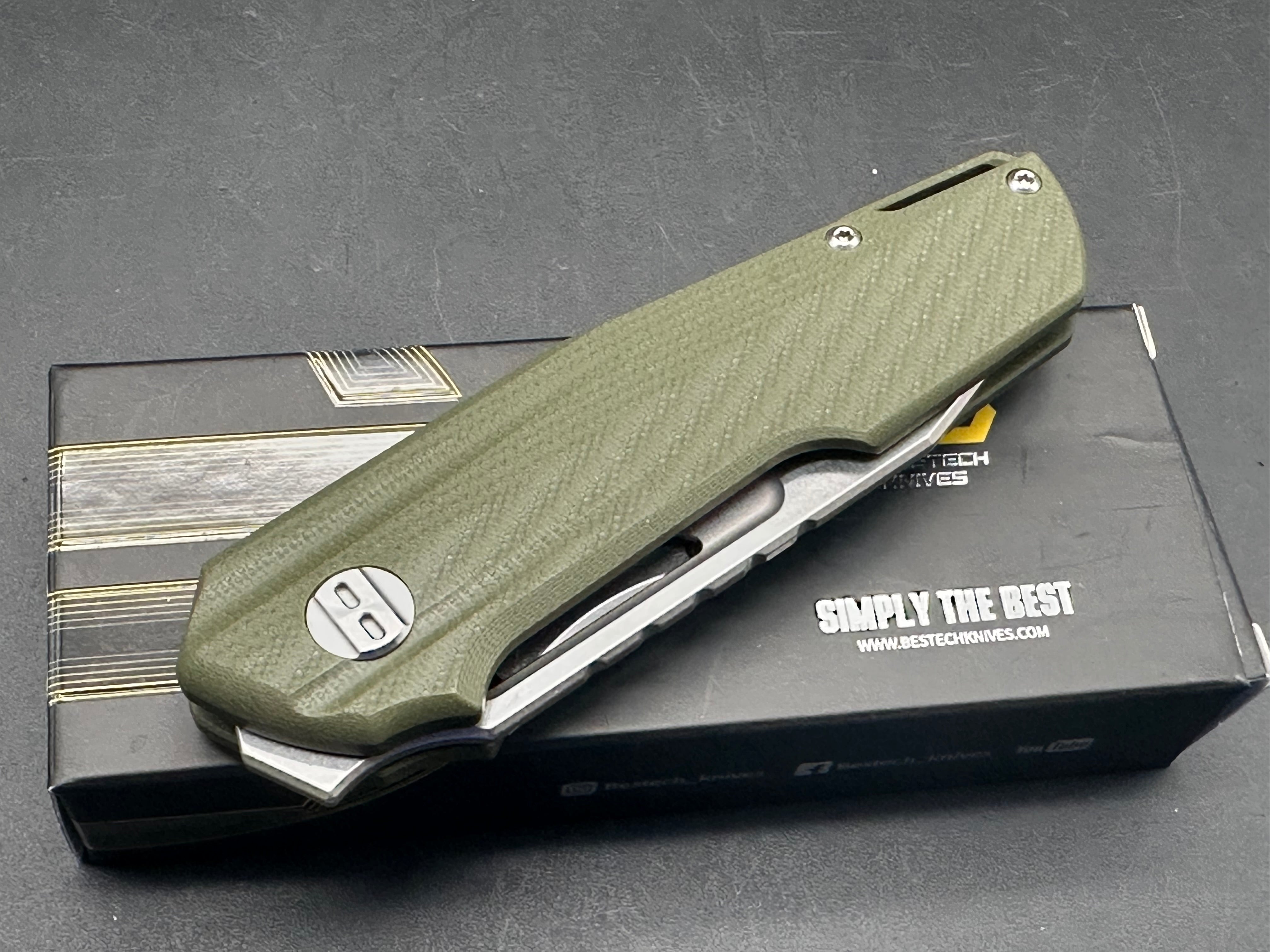 Bestech Toddler Pocket Knife - OD Green G10 Handle, 14C28N Stainless Steel Plain Edge - Perfect for Camping, Hiking & Everyday Carry (EDC)