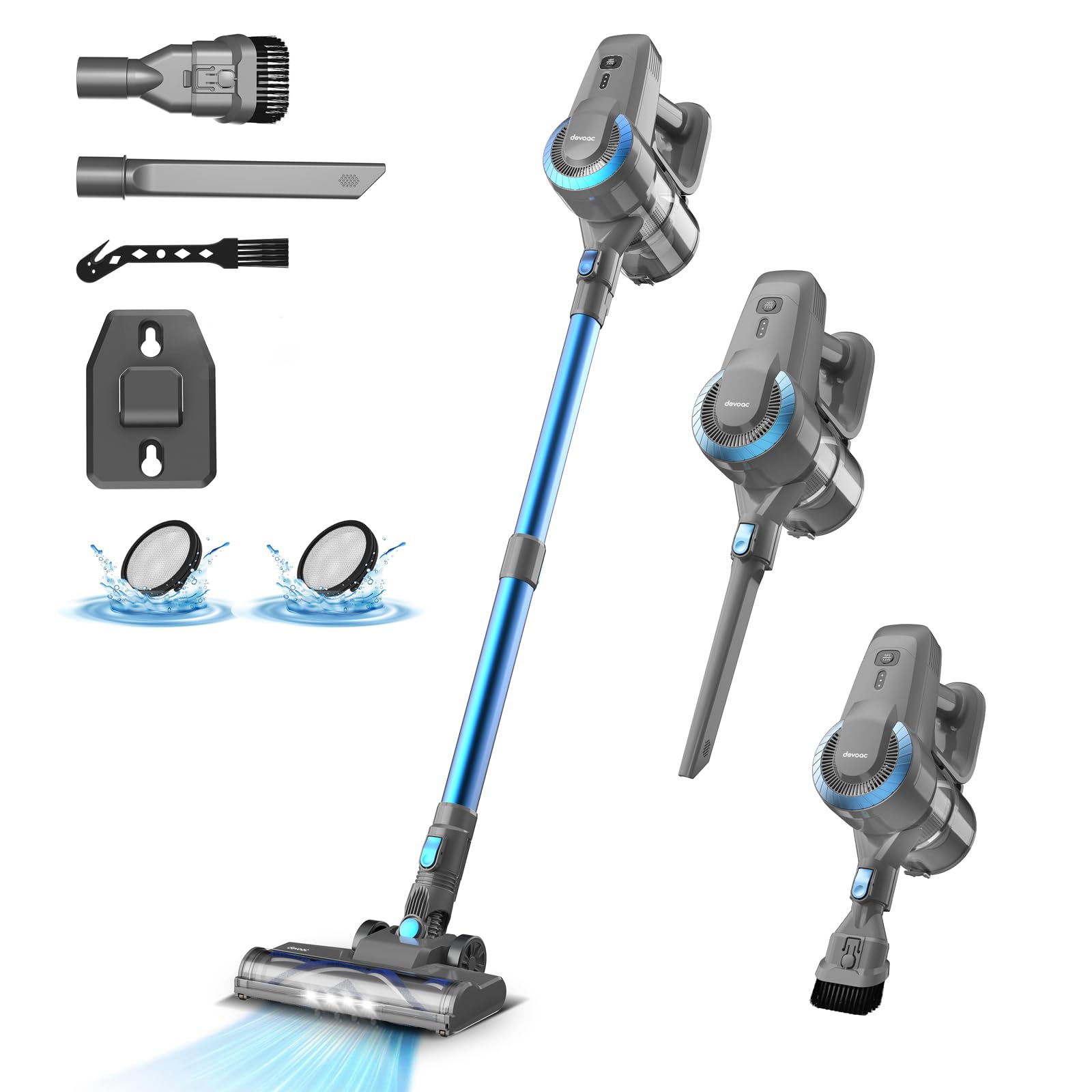 DEVOAC N300 Cordless Vacuum Cleaner - 6-in-1 Lightweight Stick Vacuum for Hard Floors & Carpets | Pet Hair Cleaning | Home Use