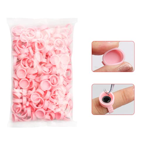 Pink Glue Rings 100PCS - Tattoo & Eyelash Extension Adhesive Holder for Nail Art & Makeup