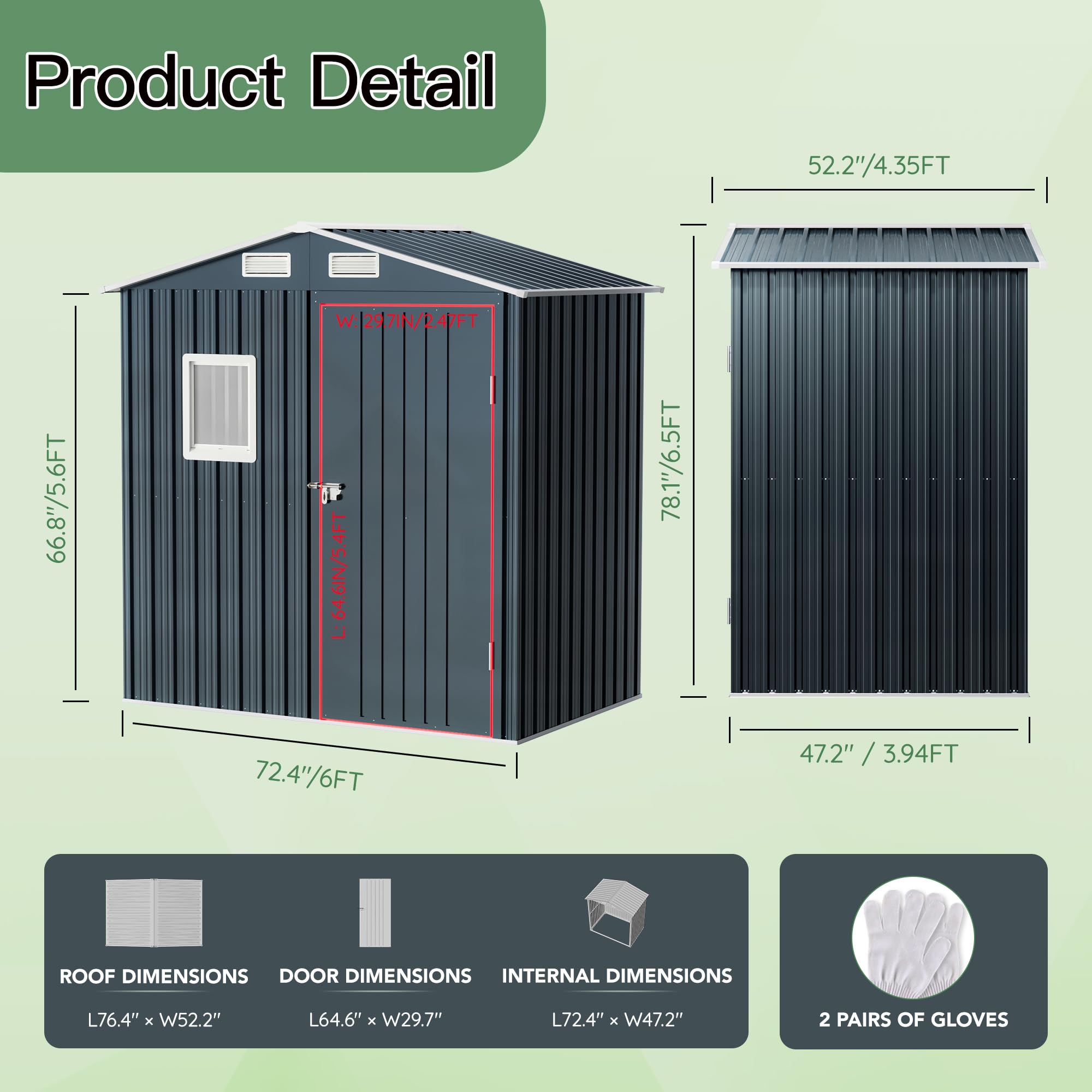6x4x6.5 FT Compact Vertical Outdoor Steel Storage Shed with Lockable Doors - Heavy Duty Garden, Backyard & Patio Utility Shed for Tool Storage, Bike Shelter, Trash Can Enclosure & Chicken Coop | Weather-Resistant & Secure Outdoor Organization Solution