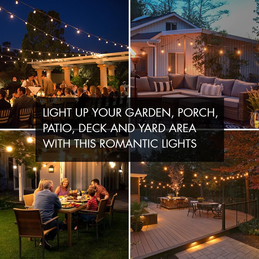 SUNTHIN 96FT Outdoor String Lights with 32 LED Shatterproof Bulbs - Waterproof Patio Lights for Backyard, Deck, Garden, Porch, Bistro & Cafe Decor | Perfect for Parties, Weddings & Outdoor Dining
