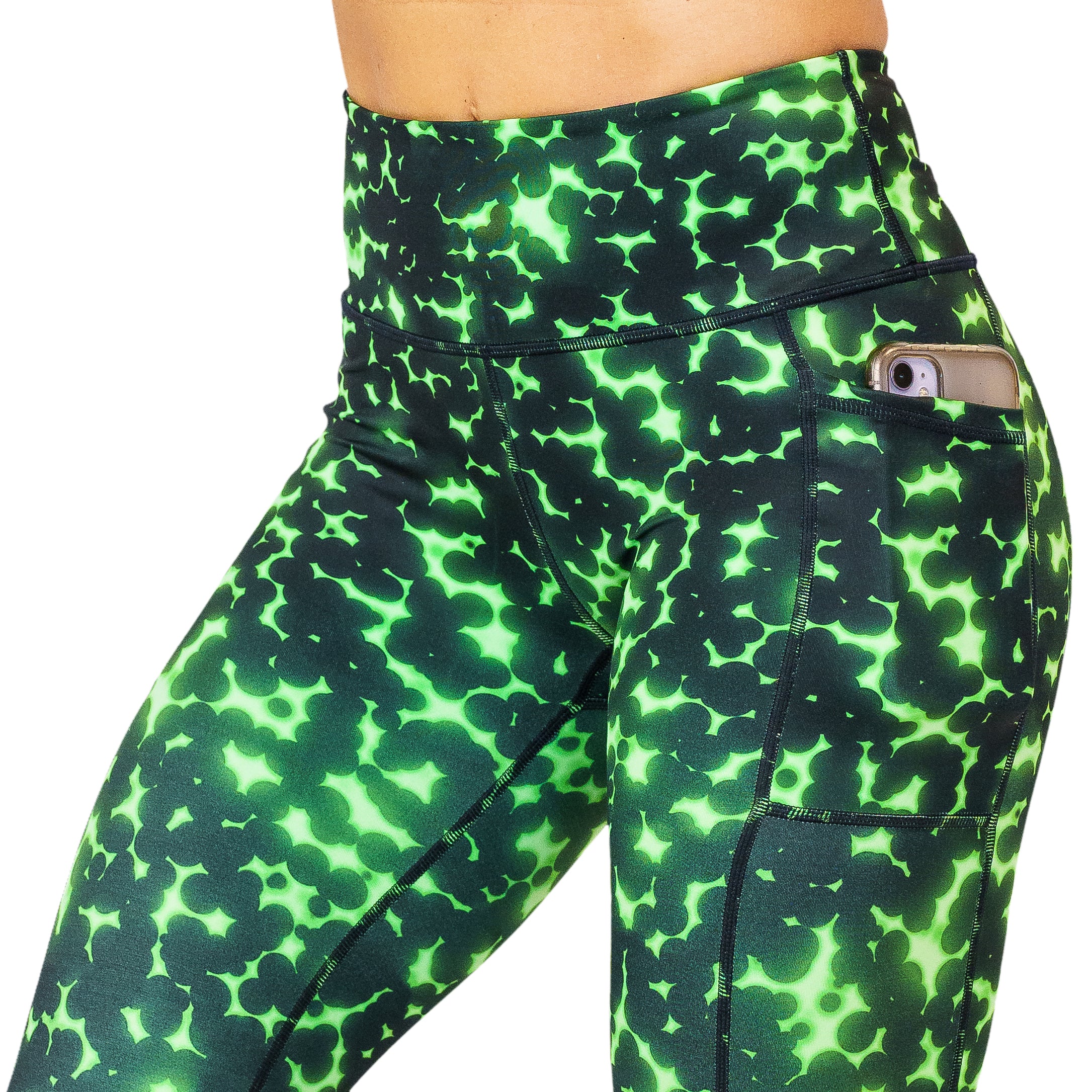 Radioactive Green Leggings for Women - High Waist Yoga Pants for Workout, Running & Fitness | Trendy Activewear for Gym & Daily Wear