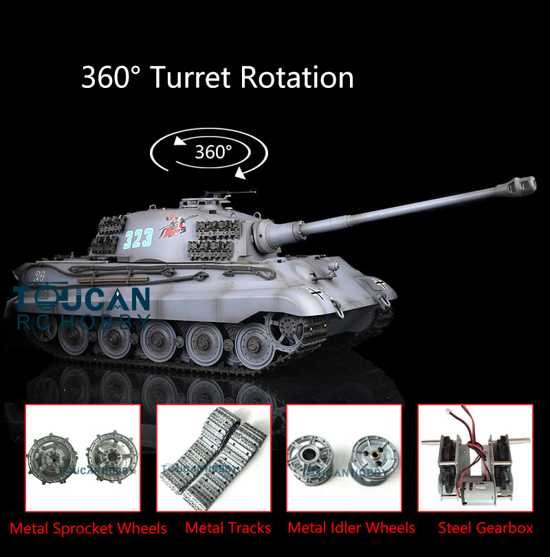 1/16 Henglong German King Tiger RC Tank - 7.0 Upgraded Version with 360° Rotating Turret, Metal Tracks & BB Shooting | Remote Control Military Vehicle for Adults & Collectors | Battle Simulation & Display Model