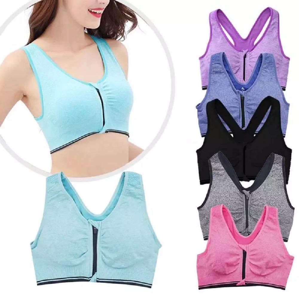 Wireless Post-Surgery Sports Bra for Women - Front Zip Yoga Bra with Padding - Perfect for Active Recovery, Yoga & Gym Workouts