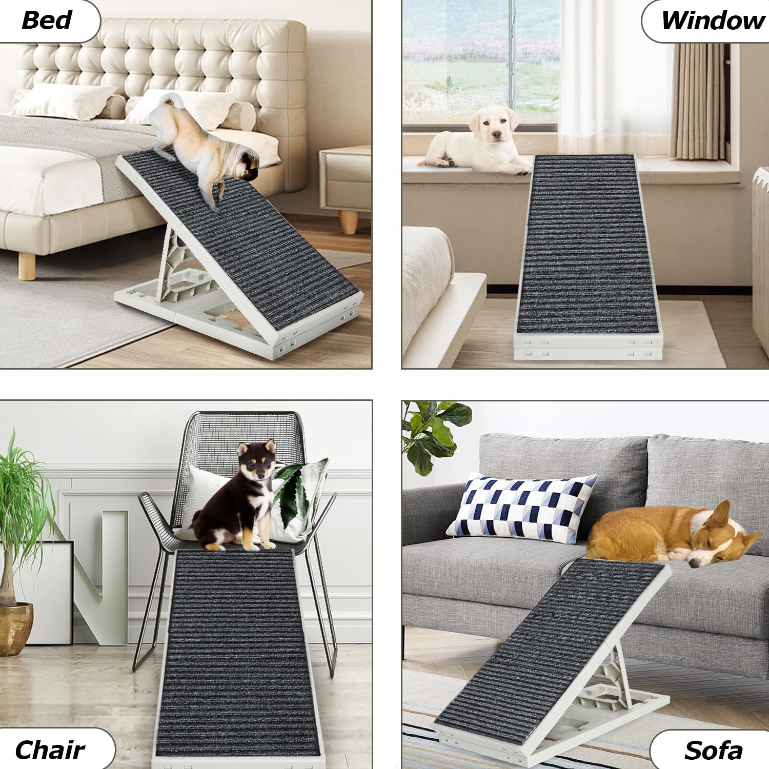**Pawzone Adjustable Dog Ramp for Small Pets - Folding Collapsible Cat Ramp with Non-Slip Carpet - Portable Indoor Pet Ramp for Sofa, Chair, Bed - Perfect for Elderly or Injured Pets**