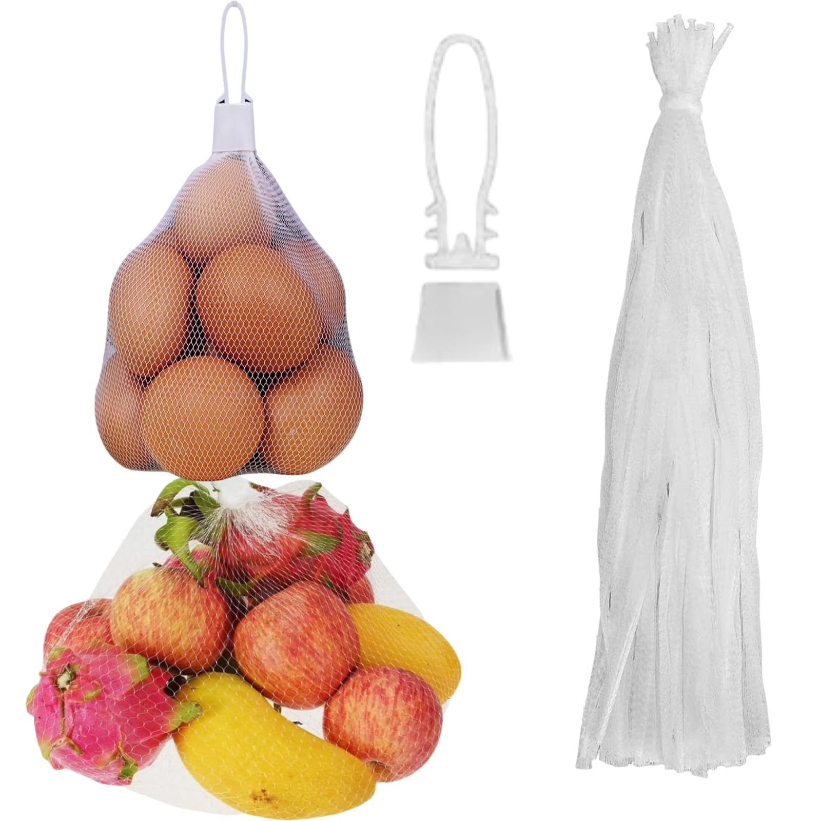 24 Inch Reusable Produce Bags - 100 Pack with 100 Latches | Heavy-Duty Mesh Bags for Crabs, Clams, Shellfish, Crawfish Cooking | Perfect for Onions, Potatoes, Fruits & Vegetables Storage | Commercial & Home Kitchen Use
