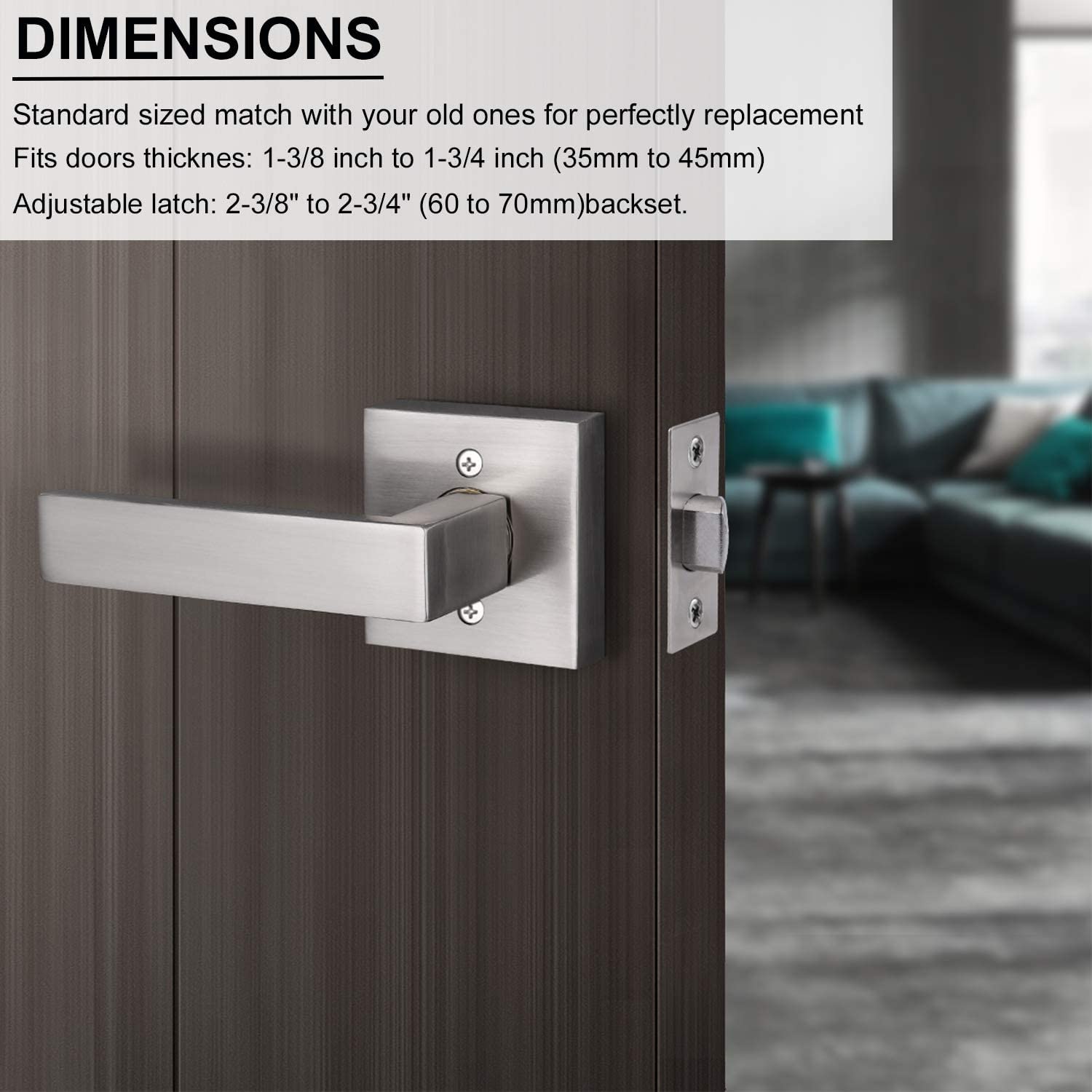 10 Pack Heavy Duty Passage Door Handle - Keyless Satin Nickel Finish, Square Reversible Door Lever for Hallway, Closet & Interior Doors | Durable Hardware for Home, Office & Commercial Use