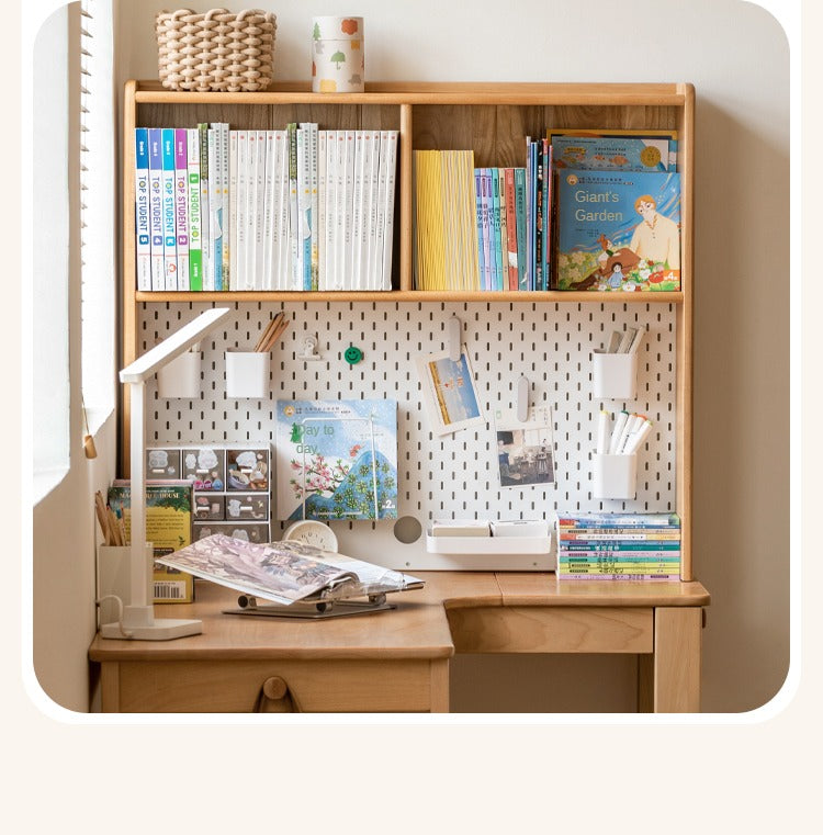 Solid Wood Study Desk with Shelf - Beech & Oak Wooden Writing Desk for Home Office, Study Room, or Library - Durable & Stylish Workspace Solution
