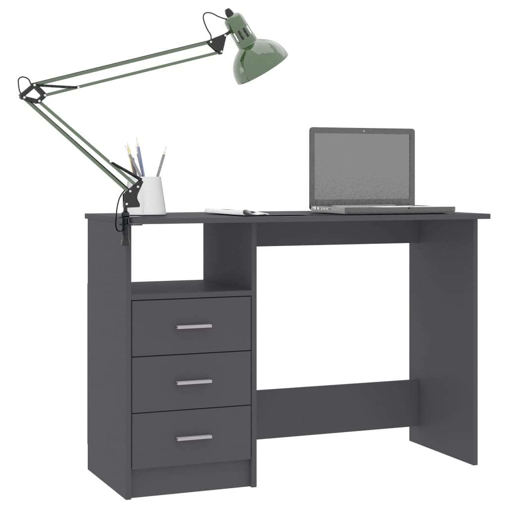 Compact Gray Study Desk with Drawers - 43.3