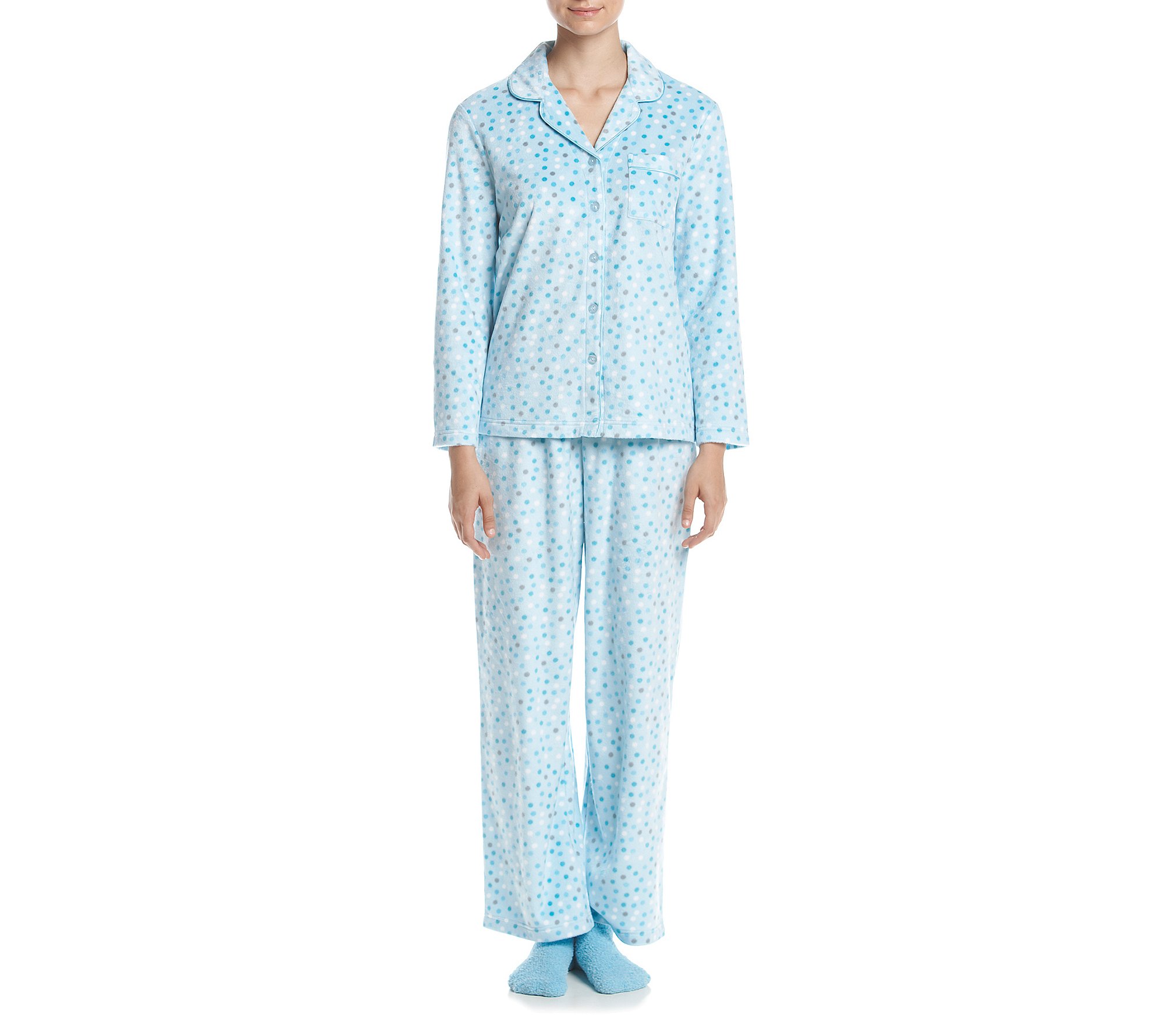Karen Neuburger Women's Cozy Long Sleeve Minky Fleece Pajama Set with Non-Slip Socks - Soft Winter Sleepwear for Cold Nights, Lounge Wear & Gift Ideas