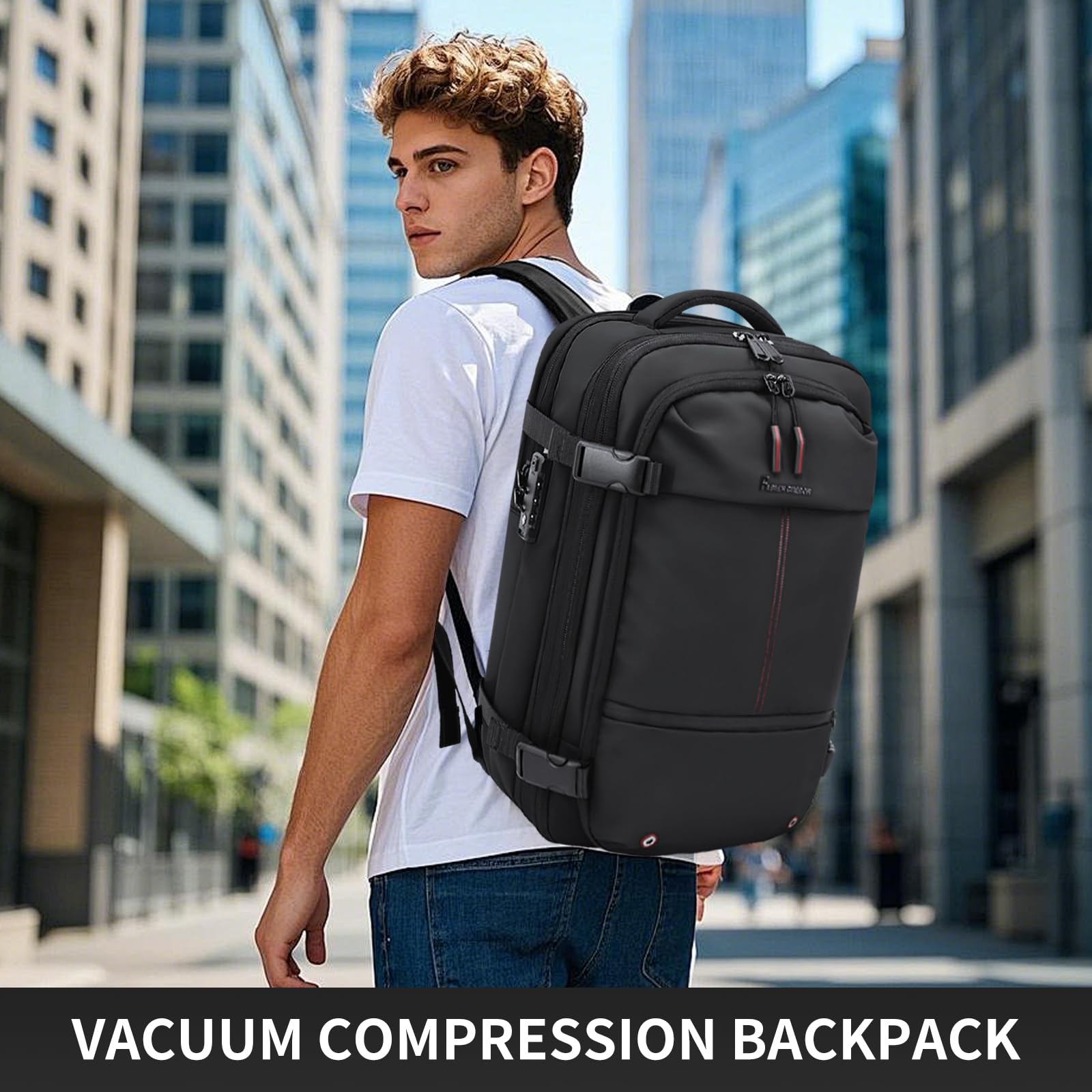 60L Expandable Vacuum Travel Backpack with TSA Lock - 17.3 Inch Laptop Compartment | Airback Vacpack Backpack for Business Trips & Weekend Getaways (Black, Air Pump Not Included)