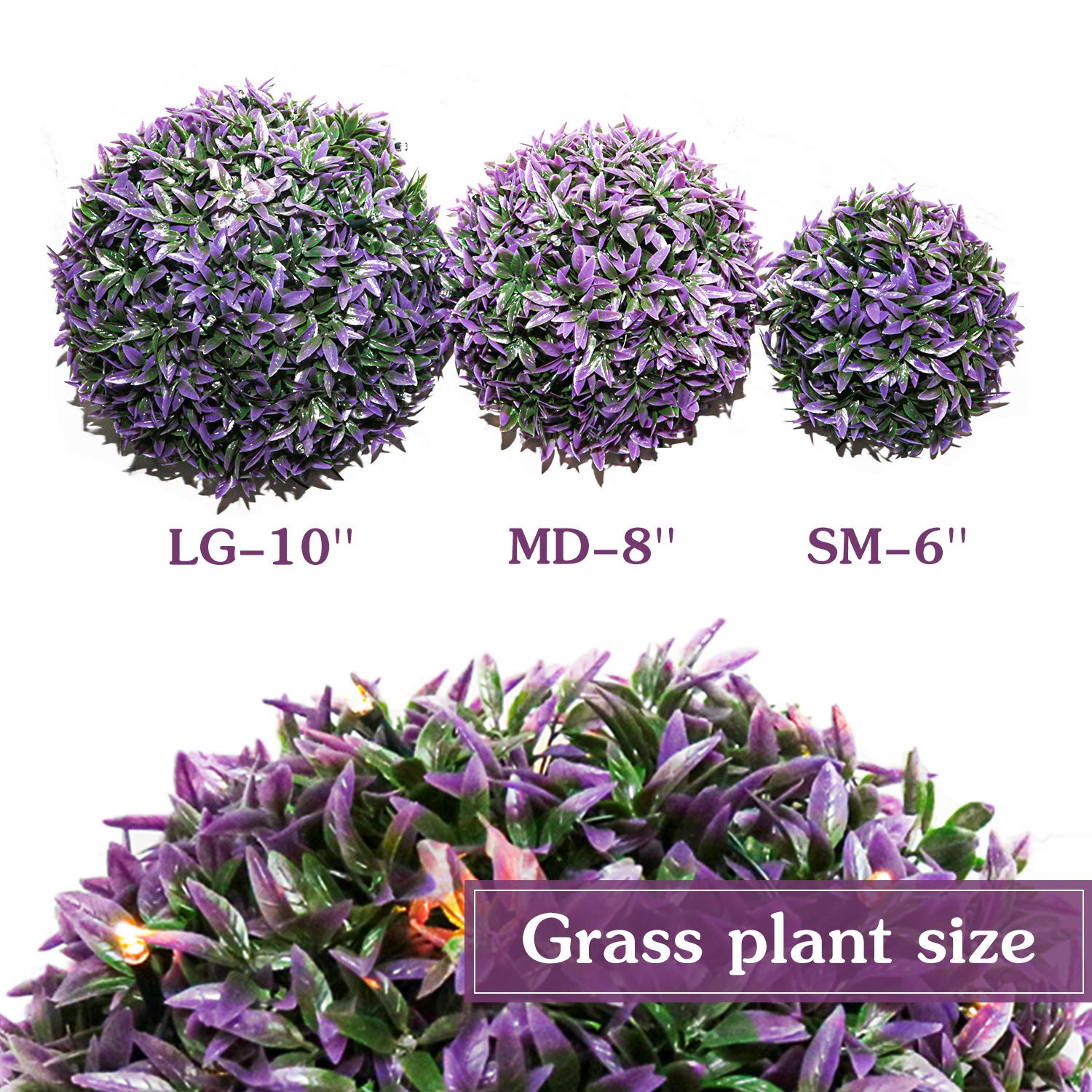 3 Pack Artificial Grass Hemispheres - Solar Powered Fake Plants for Outdoor Garden Decor - Purple Plastic Lawn Ornaments (6/8/10 Inch) - Perfect for Patio, Yard & Landscape Lighting