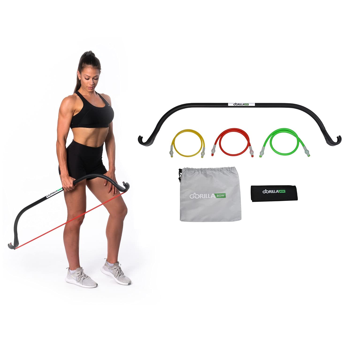 Lite Gorilla Bow Portable Home Gym System - Resistance Bands & Bar for Full Body Workout | Travel Fitness Equipment for Weightlifting & Strength Training | Perfect for Home, Office & Outdoor Exercise