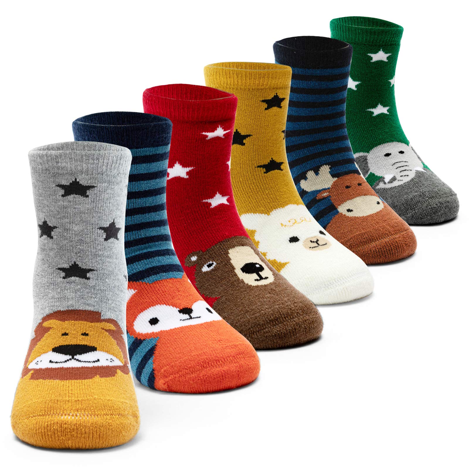 HowJoJo Boys Wool Socks - 6 Pack Kids Winter Warm Thermal Crew Socks for School, Outdoor & Cold Weather Activities
