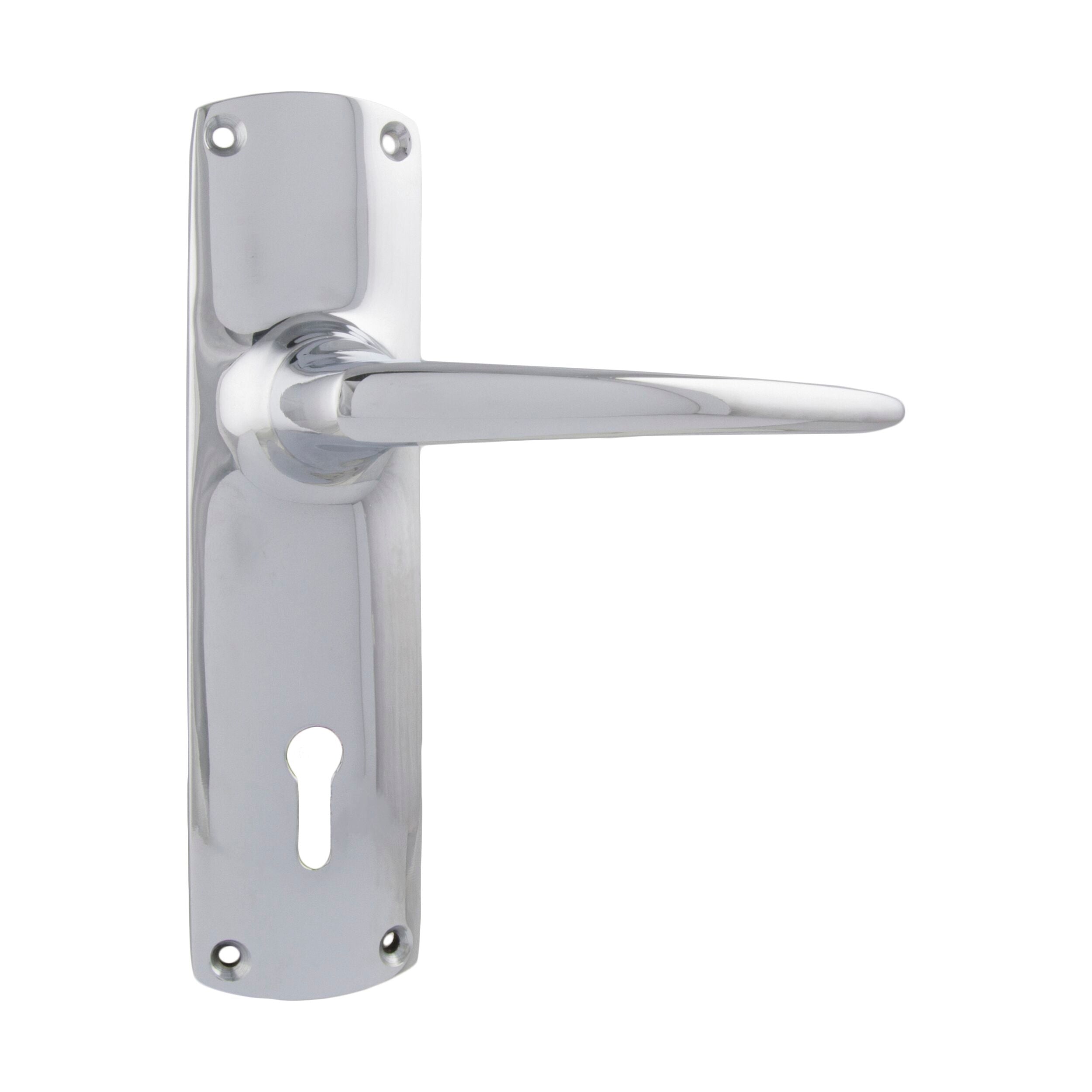 Vintage Chrome Plated Door Lever Lock Set - H150xW40xP57mm - Classic Retro Style for Interior Doors, Bedrooms & Office Spaces