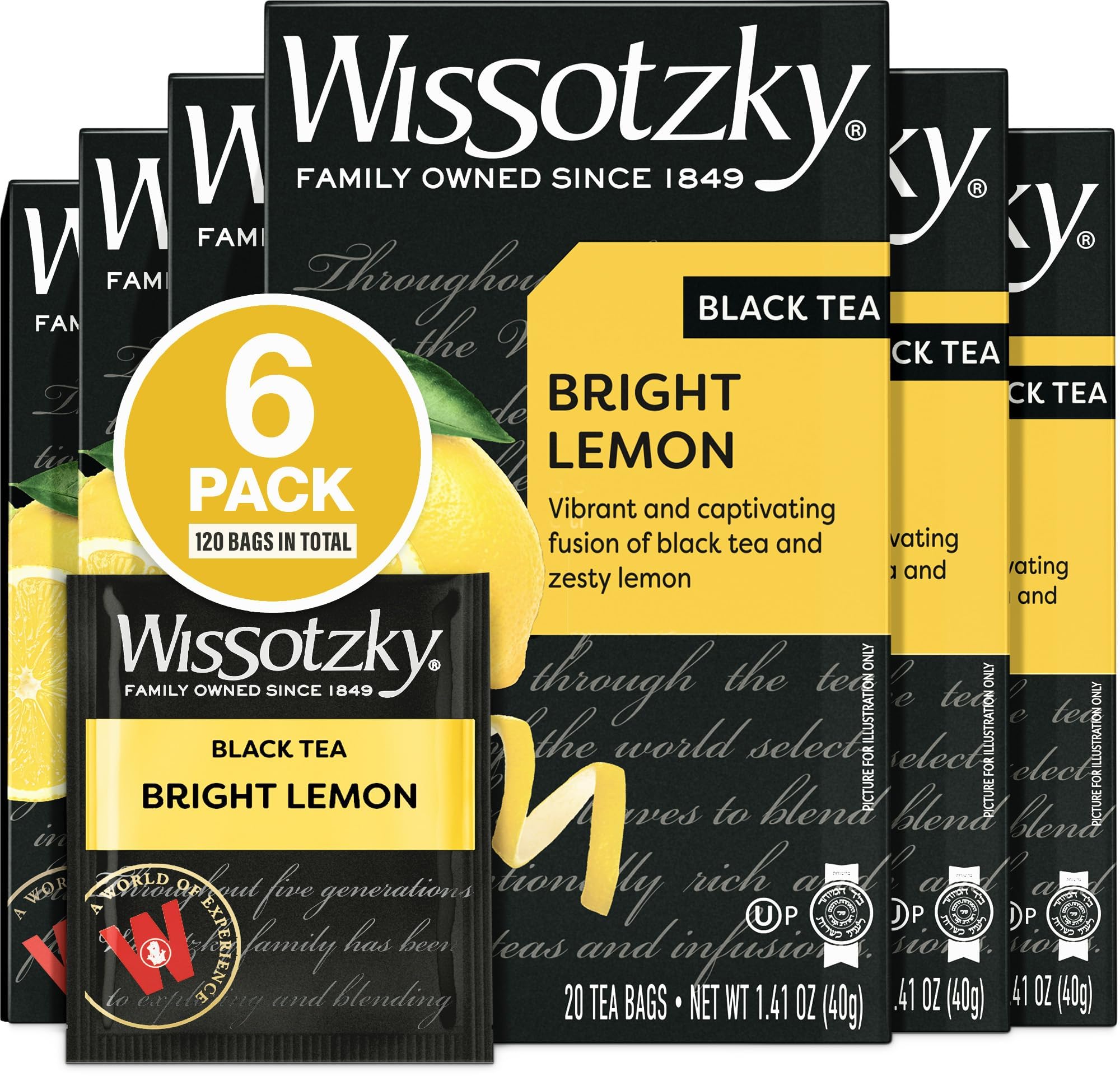 Wissotzky Bright Lemon Black Tea (6 Pack - 120 Tea Bags) | Zesty Lemon Flavor | Antioxidant Rich Black Tea | Caffeinated Revitalizing Tea Bags | Perfect for Morning Boost, Afternoon Pick-Me-Up & Iced Tea Recipes