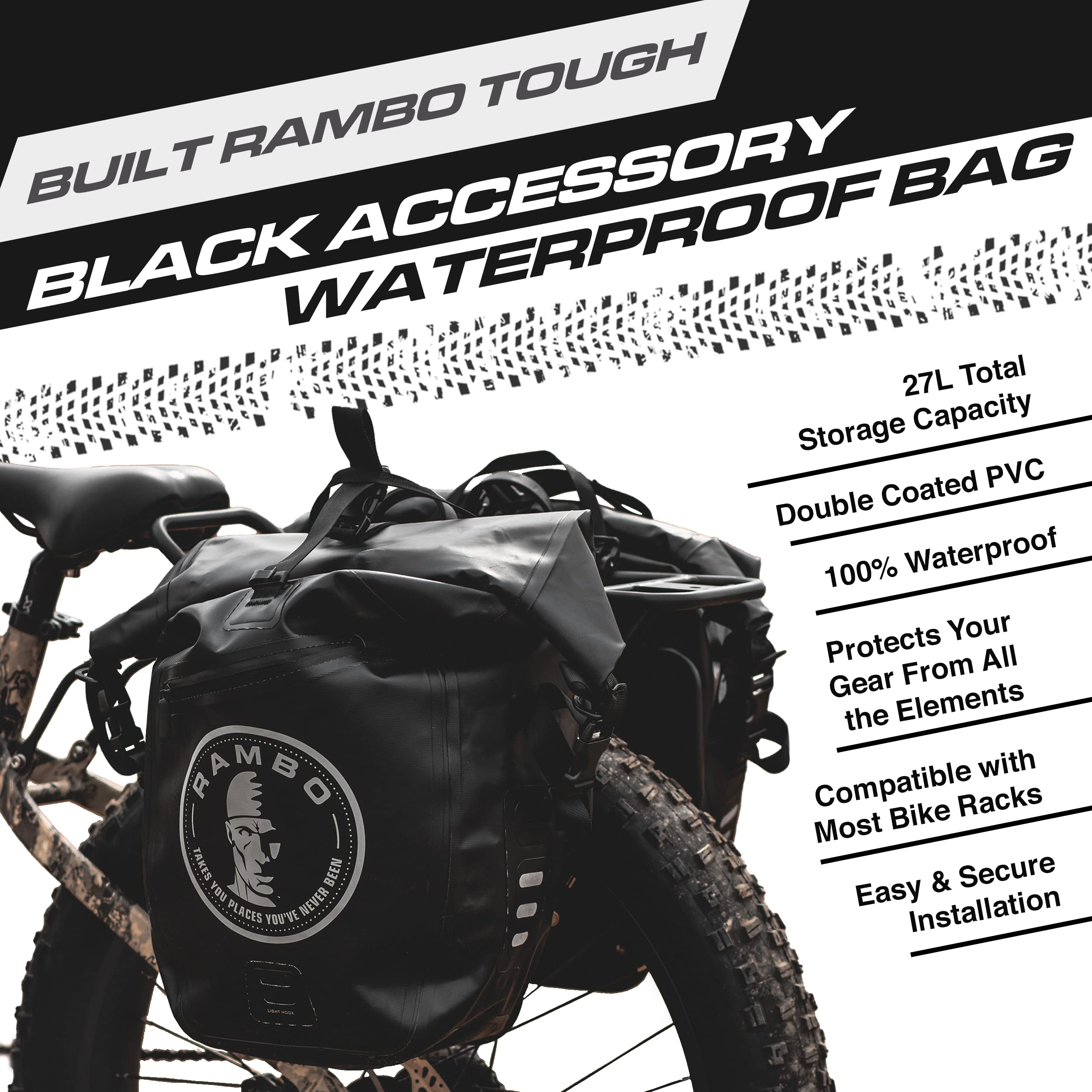 **Rambo Bikes Waterproof Pannier Bag - 27L Bike Storage Saddle Bag - Durable, Multifunctional & Wear-Resistant Double Coated PVC - Secure & Easy Attach System - Ideal for Commuting, Touring & Outdoor Adventures**