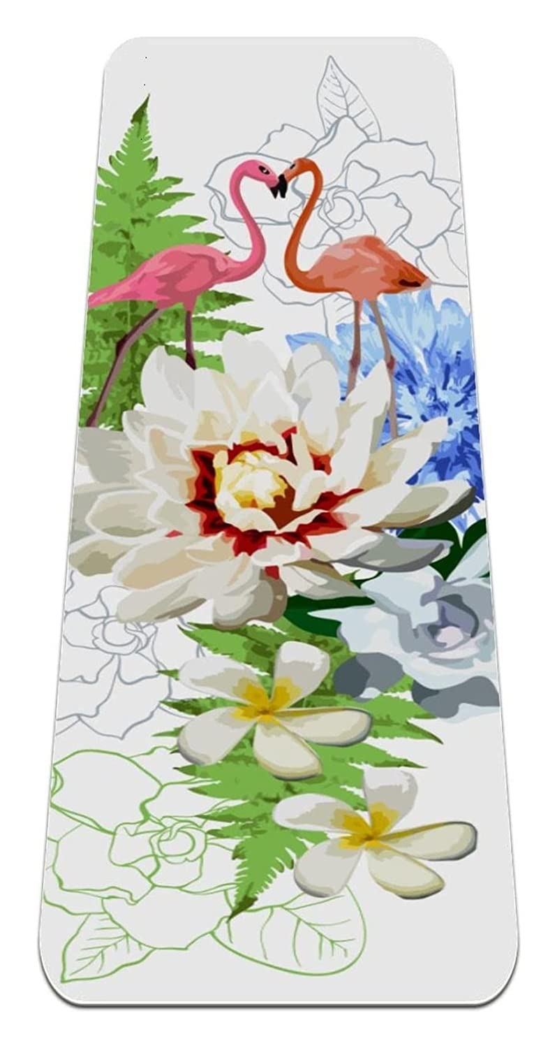 Premium Non-Slip Yoga Mat with Flamingo Flower Design - 6mm Thick Eco-Friendly Pilates & Workout Mat for Women - Includes Carrying Bag - Ideal for Home Gym, Studio Yoga, Fitness Training & Travel
