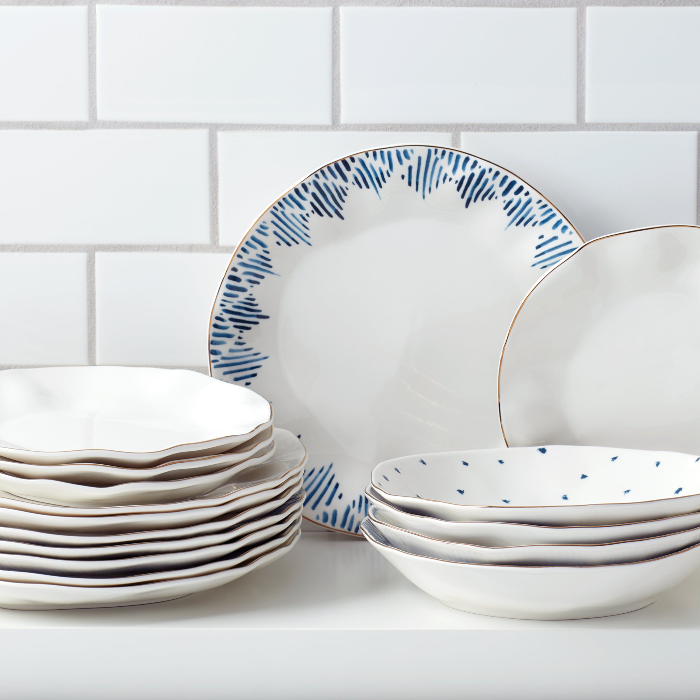 Blue Bay Ikat Dinner Plates Set of 4 - Elegant Ceramic Plates for Dining, Entertaining & Home Decor | Perfect for Dinner Parties, Holidays & Everyday Use
