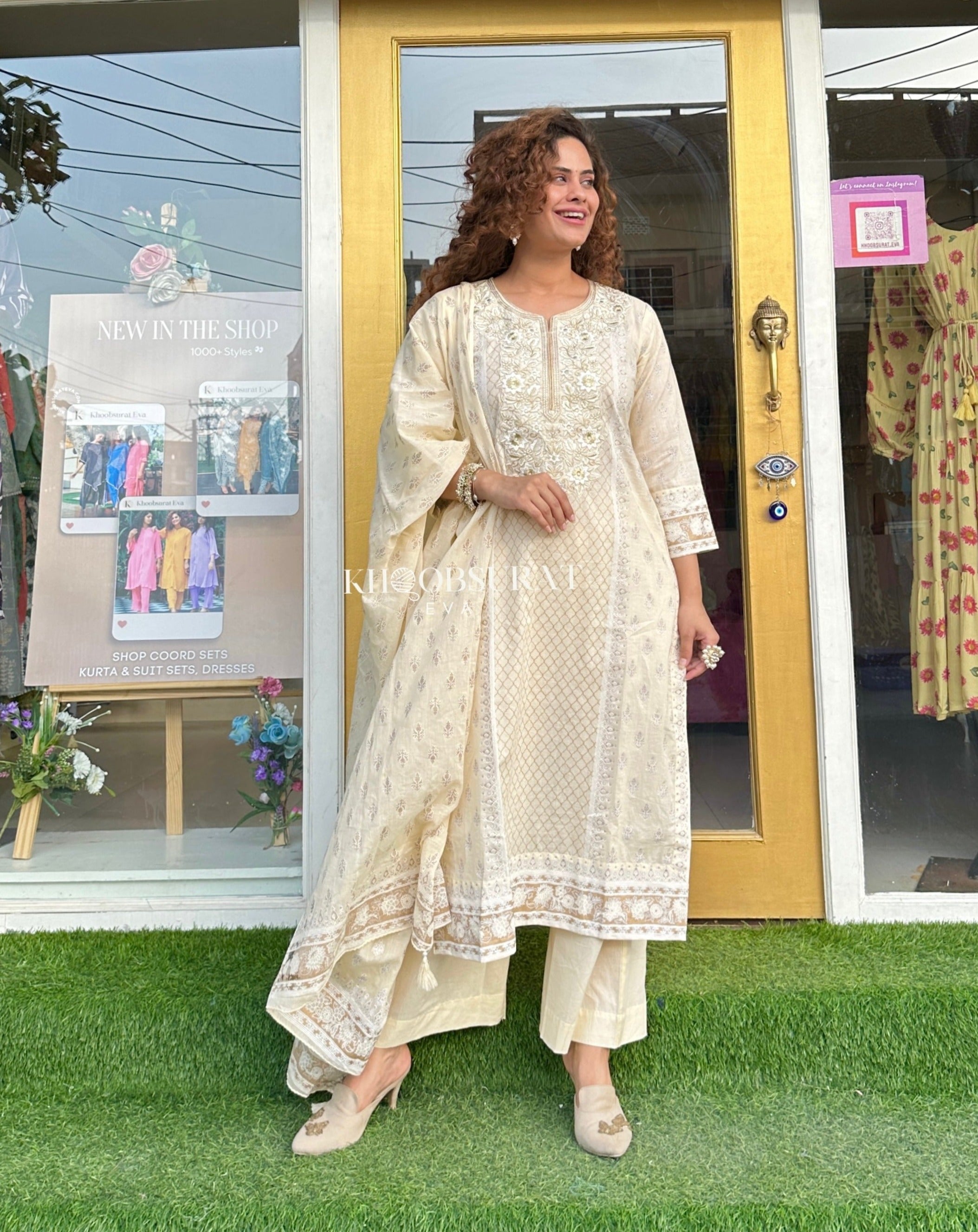 Premium Cream Cotton Embroidered Suit for Men & Women - Elegant & Comfortable for Weddings, Parties & Formal Events