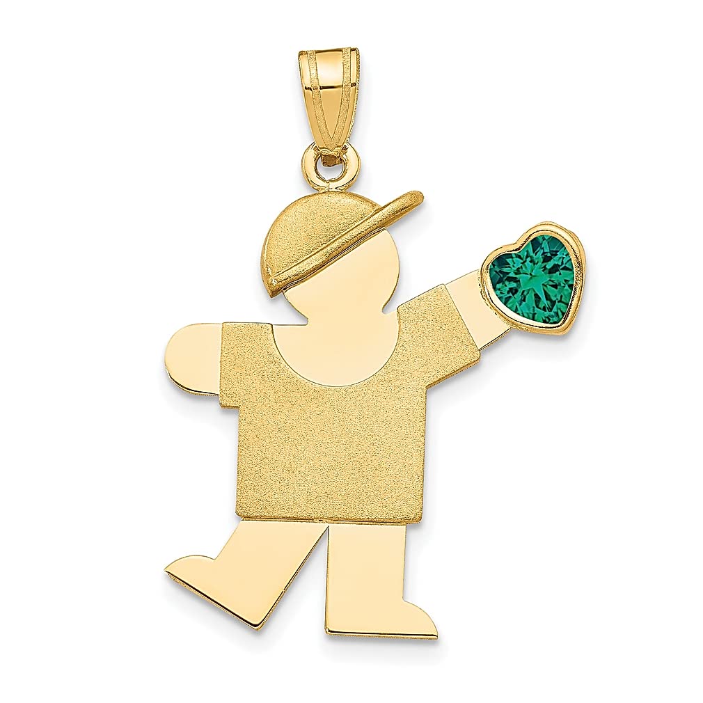 14K Yellow Gold Boy Cubic Zirconia May Birthstone Charm Necklace - Kids Fine Jewelry, Mother's Day Gift for Women, Birthday Present for Her - Perfect for Special Occasions & Everyday Wear