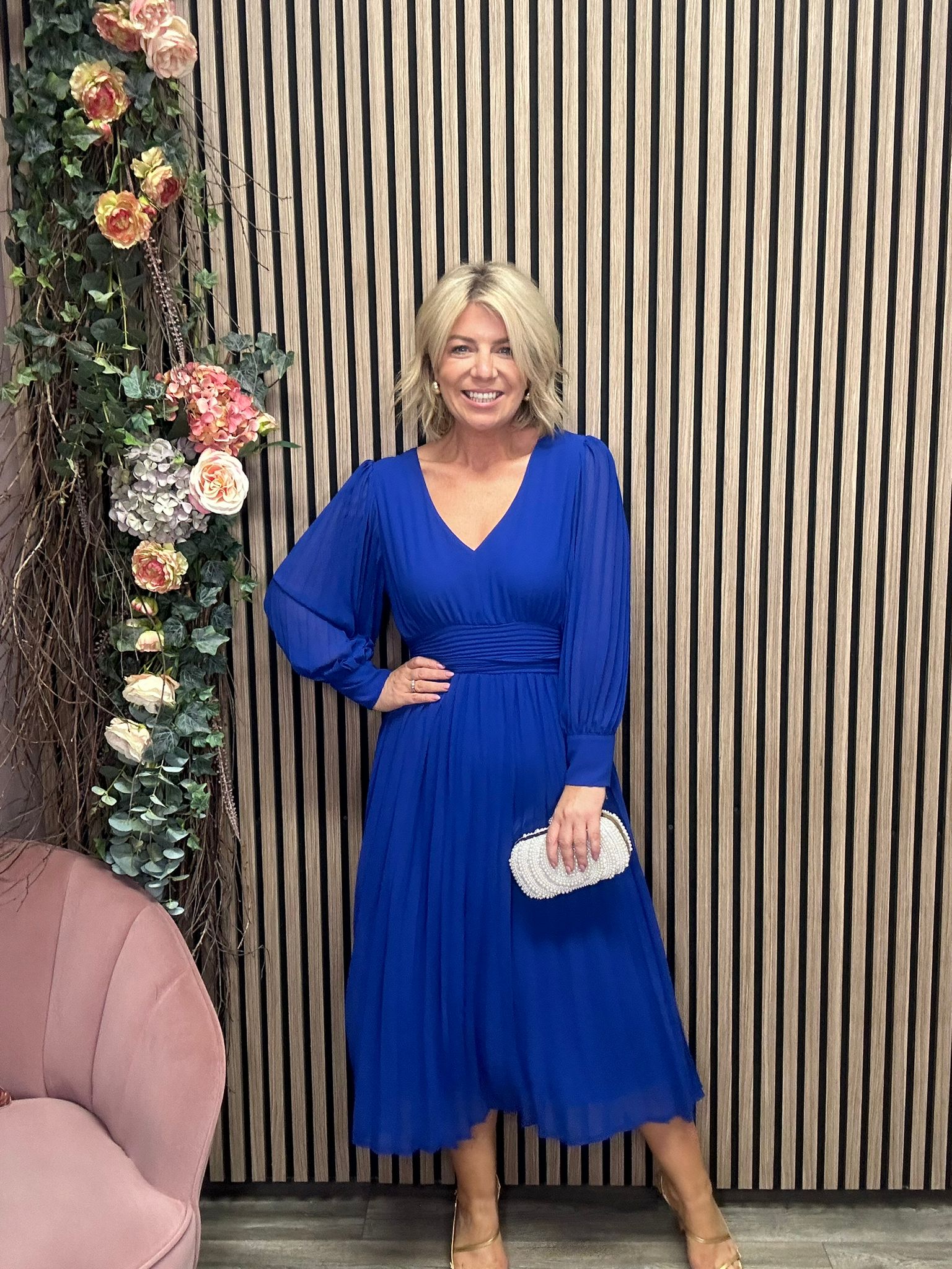 Hannah Midi Dress for Women - Flowy Blue Summer Dress with Short Sleeves, Casual & Elegant, Perfect for Beach Vacation, Date Night or Office Wear