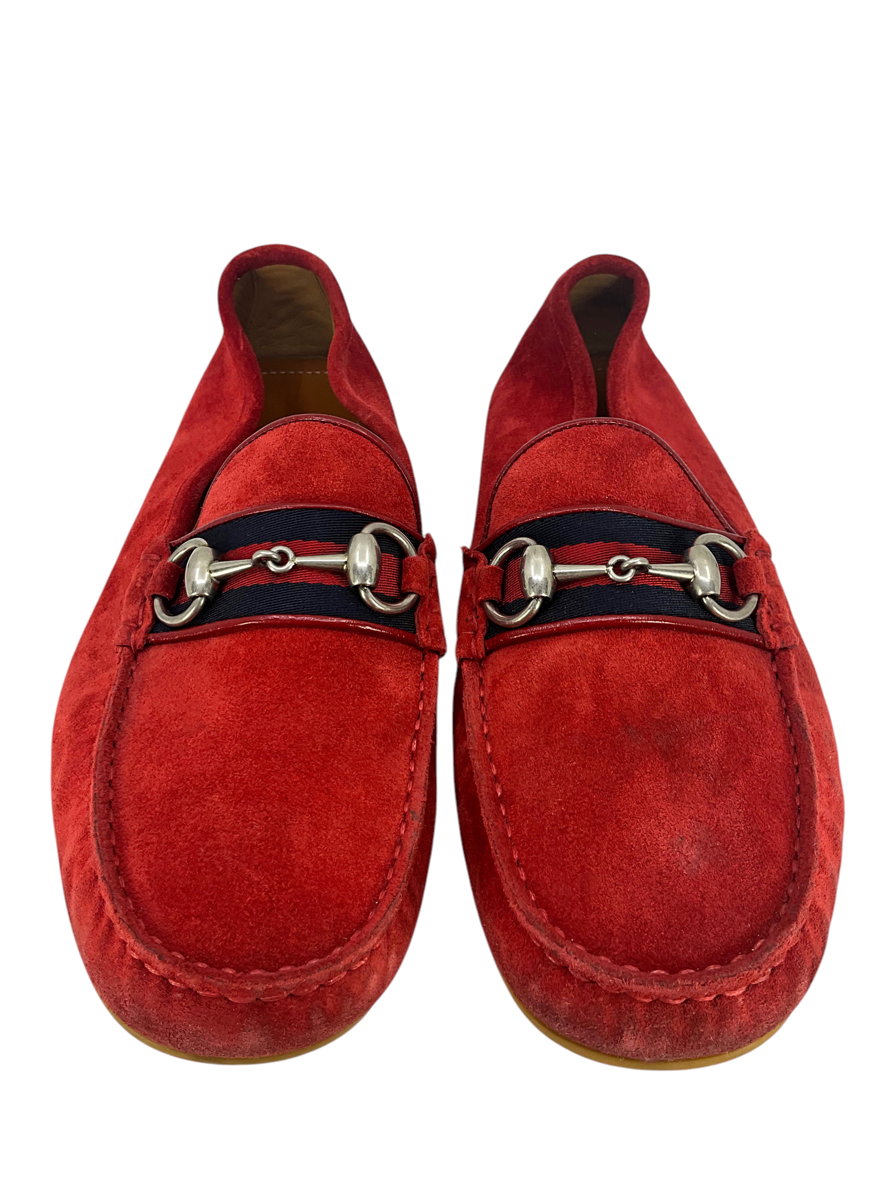 Gucci Men's Suede Web Horsebit Driver Loafers Size 6.5 - Classic Luxury Slip-On Shoes for Business Casual & Office Wear