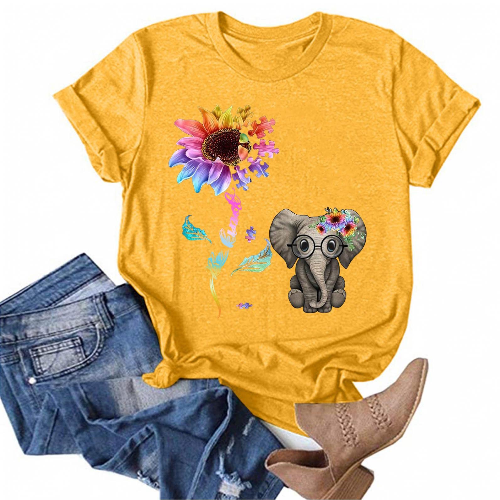 Women's Sunflower Graphic T-Shirts - Casual Short Sleeve Summer Tops for Athletic Wear, Funny Tees | Perfect for Beach Outings, Gym Workouts & Casual Street Style