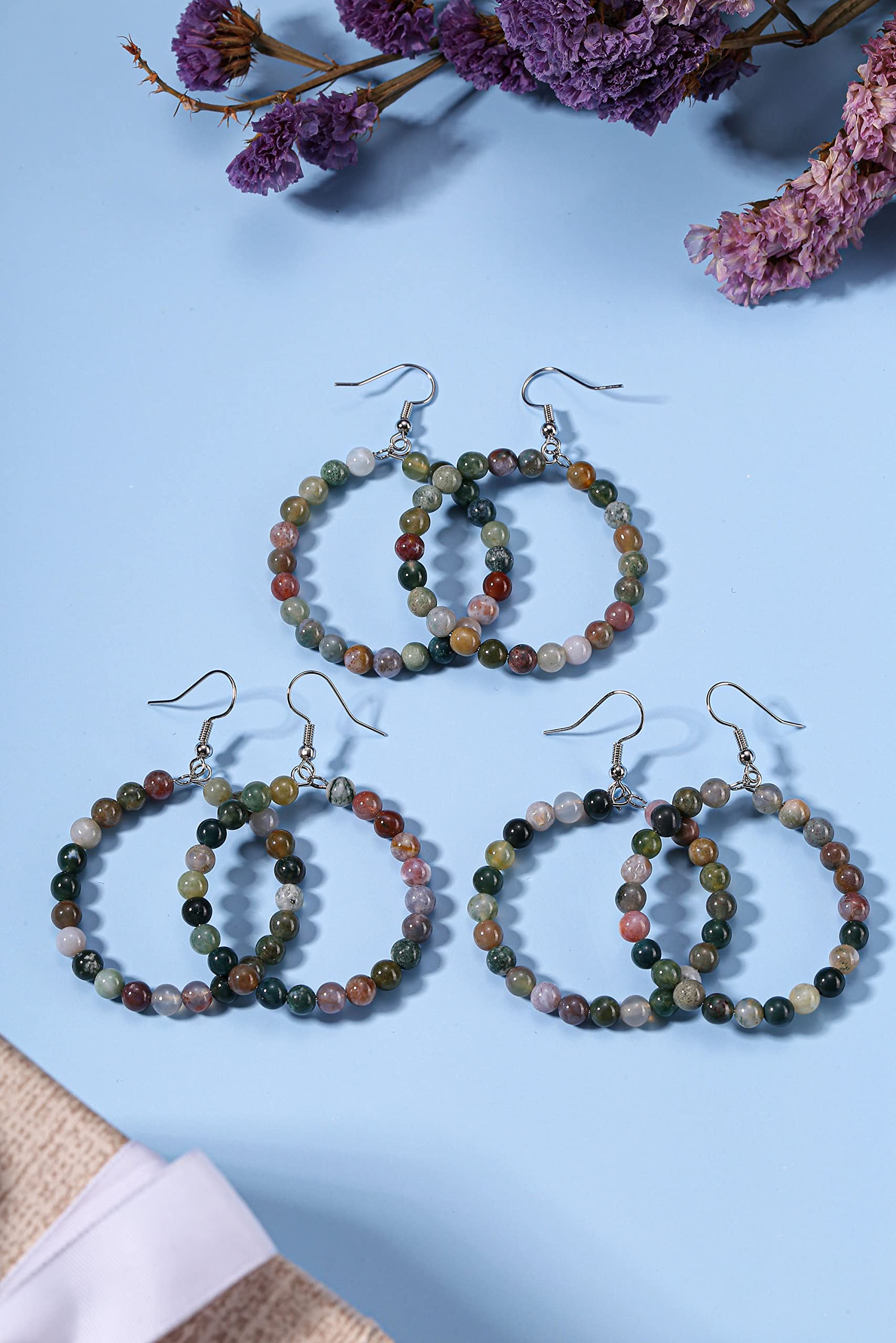 Jovivi Amethyst & Rose Quartz Healing Crystal Beaded Hoop Earrings - Natural Gemstone Dangle Earrings for Women | Reiki Jewelry, Chakra Balancing, Spiritual Gifts | Perfect for Meditation, Yoga & Energy Healing