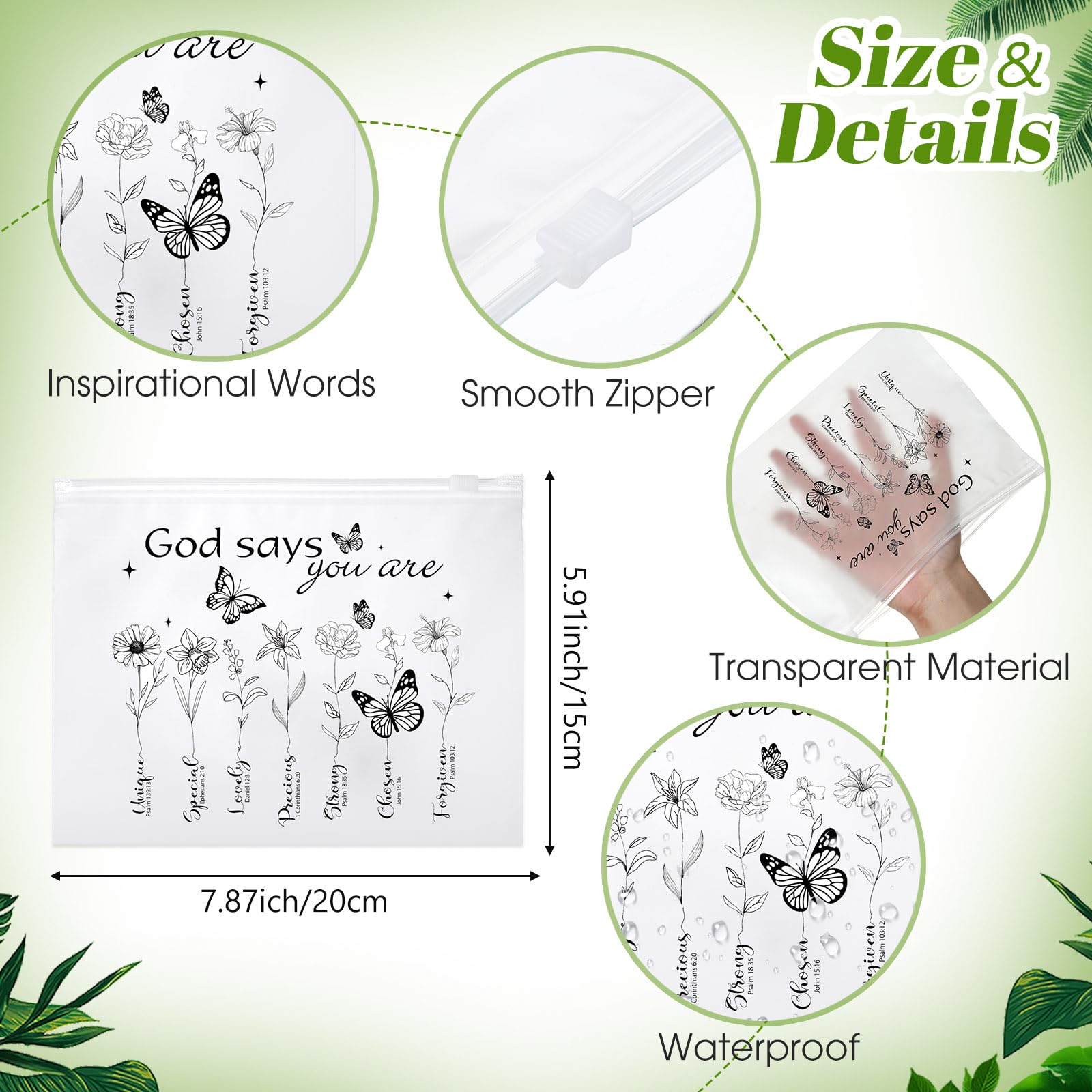 50 Pcs Inspirational Cosmetic Bags for Women - EVA Zippered Makeup Pouches with 